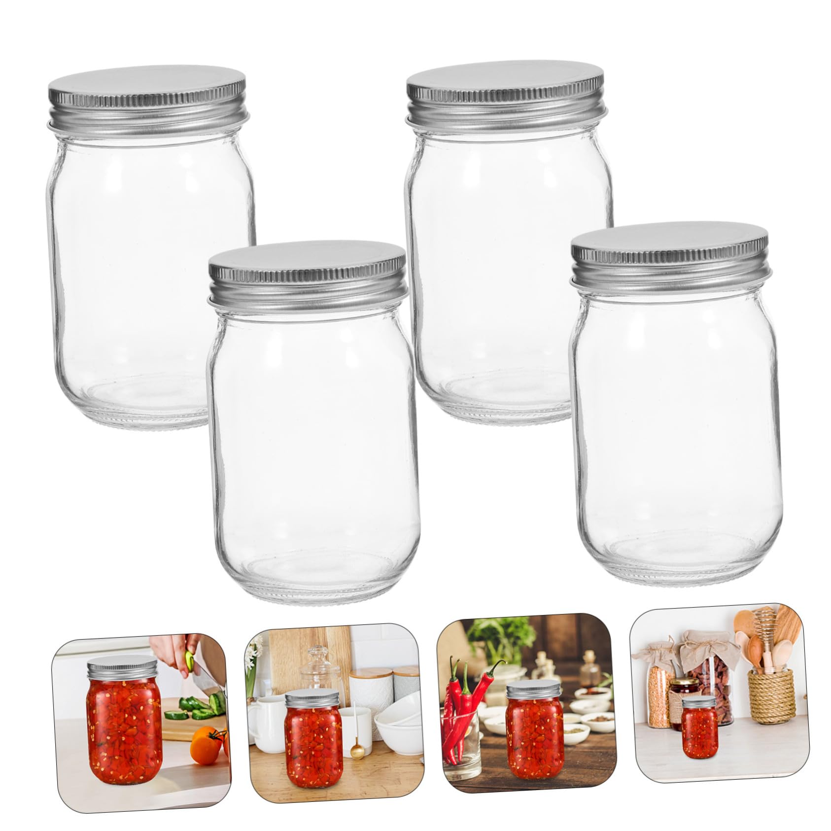 ULTECHNOVO Mason Jar Trasparente 380ml in Vetro, Bocca Larga, 4 Pezzi