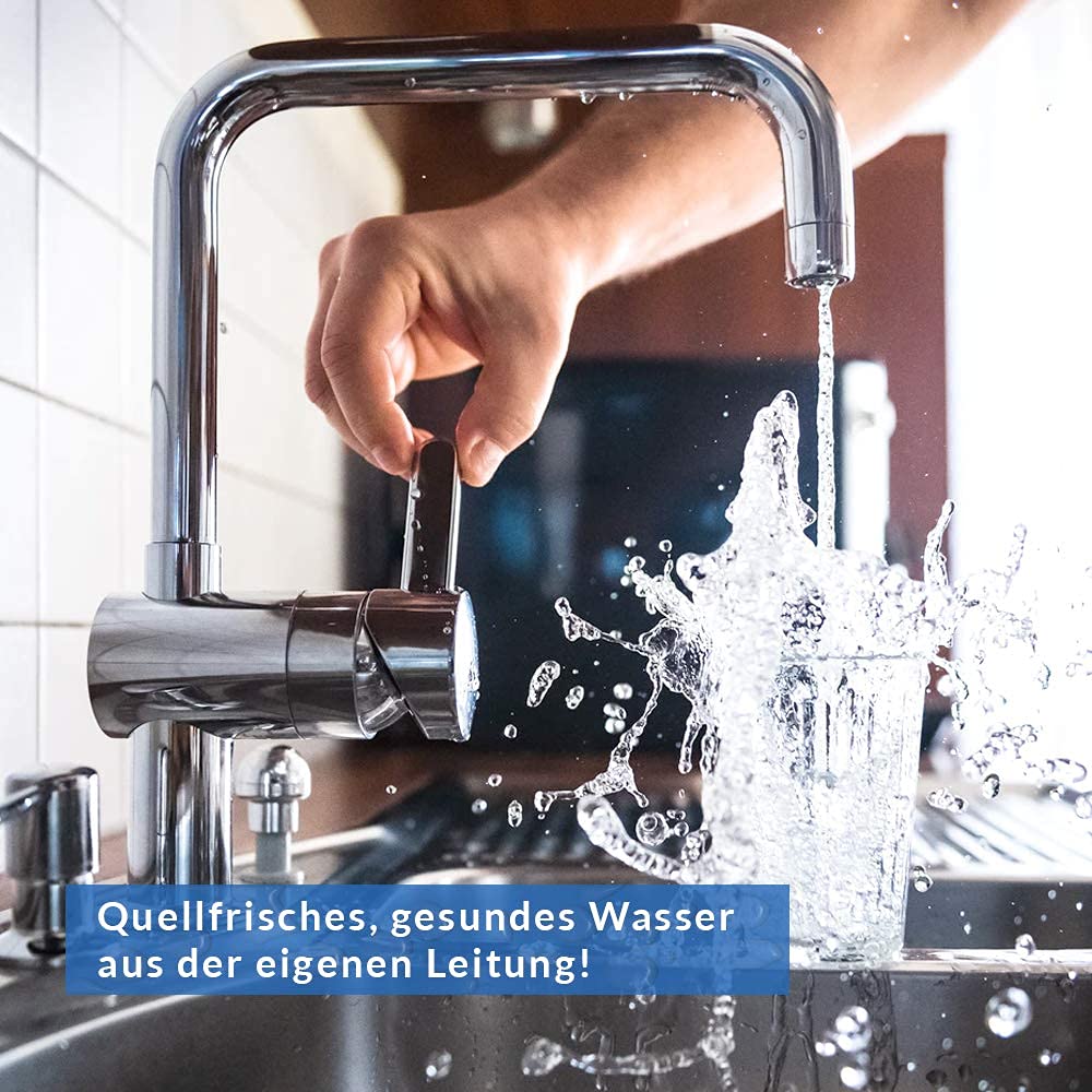 rivaALVA Life Drinkwaterfilter voor de keuken, filtert chloor, medicijnen, schadelijke stoffen, bacteriën en microplastics, zilverkleurige metalen behuizing