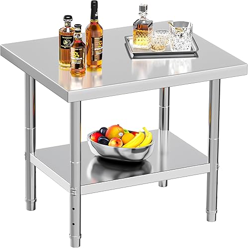 YITAHOME Mesa de acero inoxidable, mesa de trabajo de 30 x 24 pulgadas, 2 estantes, mesa de preparación de mesa de metal para el hogar, cocina,