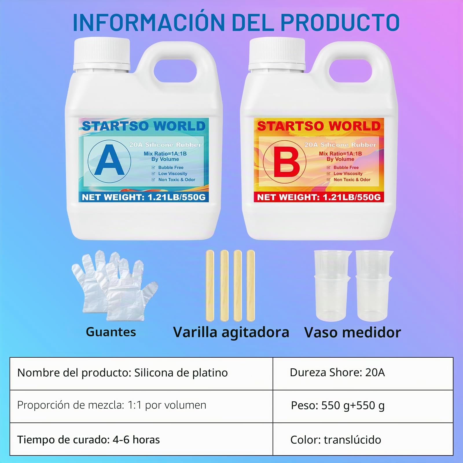 Silicona para moldes 20A, 1L Goma de Silicona Líquida Transparente, Curación Rápida, No Tóxico, Ideal para Fundir Resinas, Moldear, Cera, Yeso