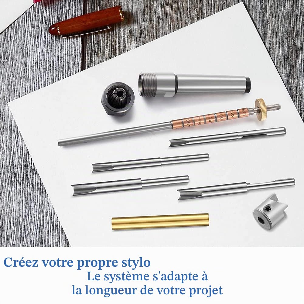 Kit de Fabrication de Stylos Tige de Stylo et Porte-Stylo Ensemble de Coupe Mandrin de Tournage en Bois pour la Fabrication D'Accessoires de Tour à Bois Stylo