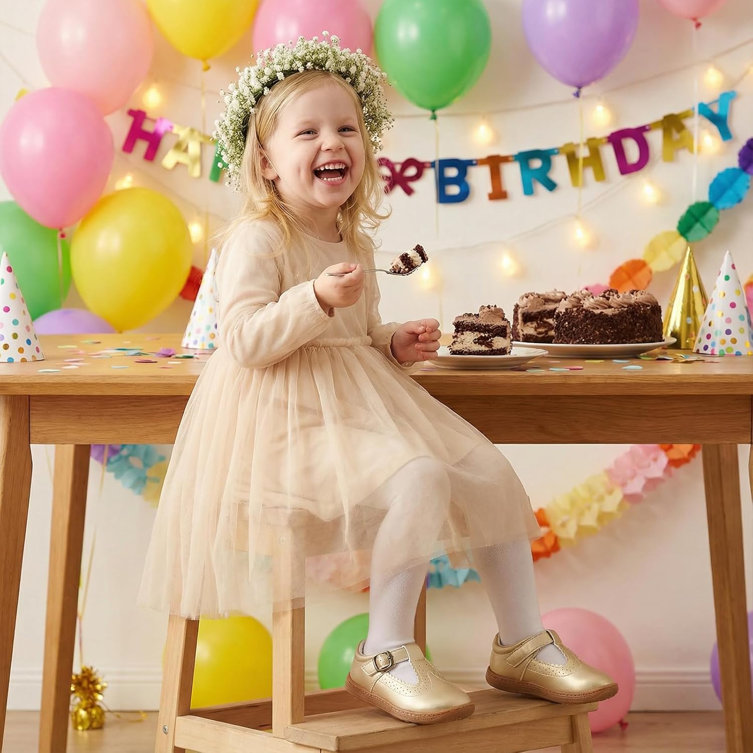 STQ Wide Toe Box Toddler Mary Jane Dress Shoes Zero Drop Girls Ballet Flats for Party School Uniform Shoe with Hook and Loops - Image 2