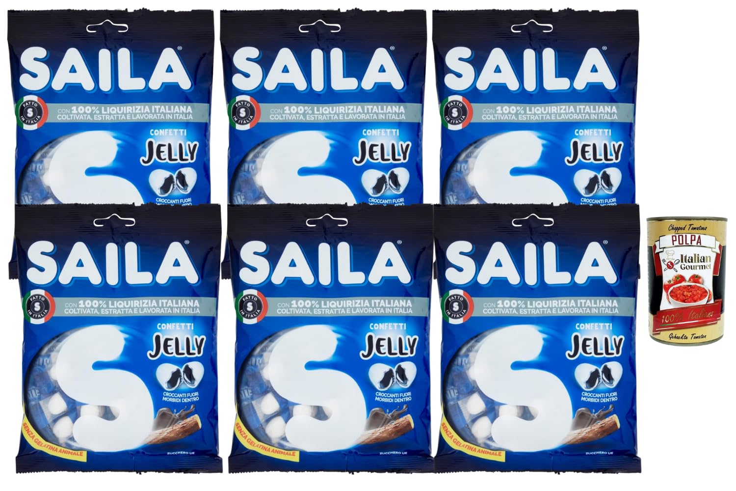 Italian Gourmet Lot de 6 sachets de confiserie à la réglisse sans gélatine 6 x 75 g + Polpa italien Gourmet 400 g