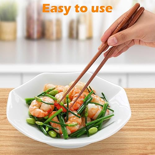 Miniatura 7 de 5 pares de palillos japoneses, reutilizables, antideslizantes, madera natural, marrón, 8.8 pulgadas8.9 in, fáciles de usar, adecuados para