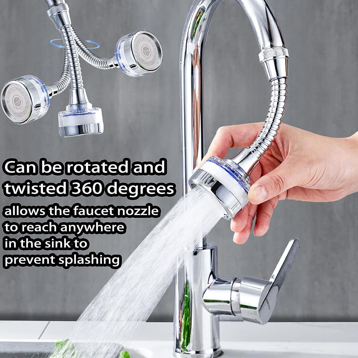 Filtro Purificador de Agua para Grifo 360° Rotatorio - Para Cocina y Baño, con Tubo Extensible, Elimina Cloro, Fluoruro, Metales Pesados y Cal (Agua Dura)