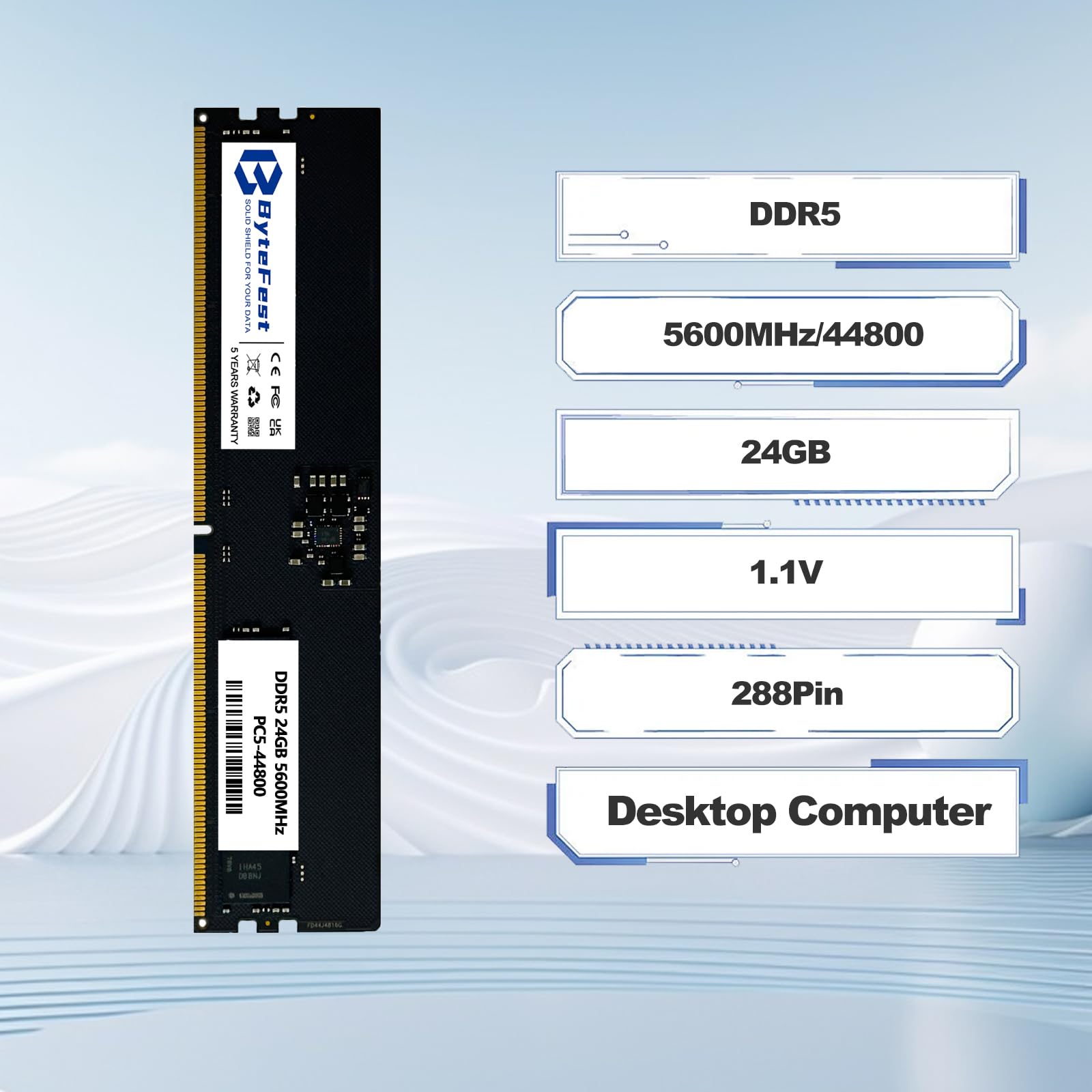 メモリー DDR5 24GB 5600mhz ByteFest 24GB DDR5 RAM 5600MHz PC5-44800 CL46 UDIMM 1.1V 288 Pin