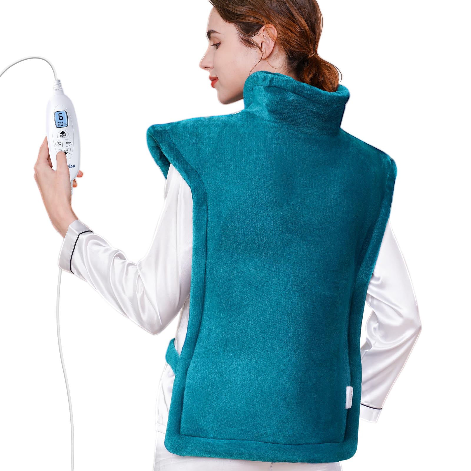 KNQZE Flanelle Coussin Chauffant Cervicales, Grande Ceinture Lombaire Chauffante, pour Soulager la Douleur Cou, Épaules et Dos, 10 Niveaux de Chaleur, Minuterie à 4 positions, Lavable en Machine