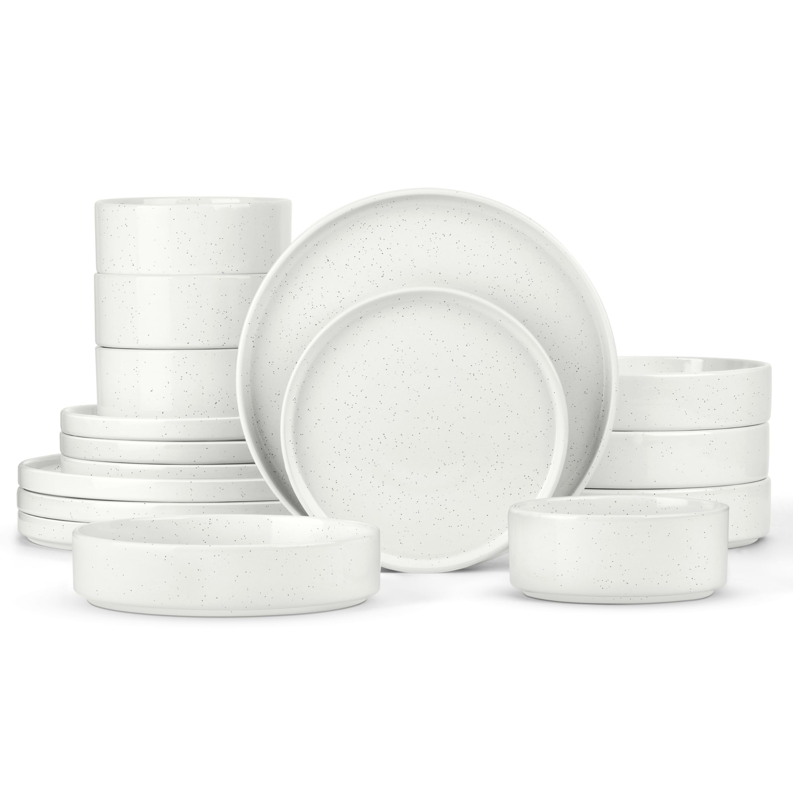 Herogo Dinnerware Sets with Pasta Bowls, 16 Piece Plates and Bowls Set for 4, Stoneware Dinner Dishes for Kitchen Dining, Dishwasher & Microwave Safe, Speckled White