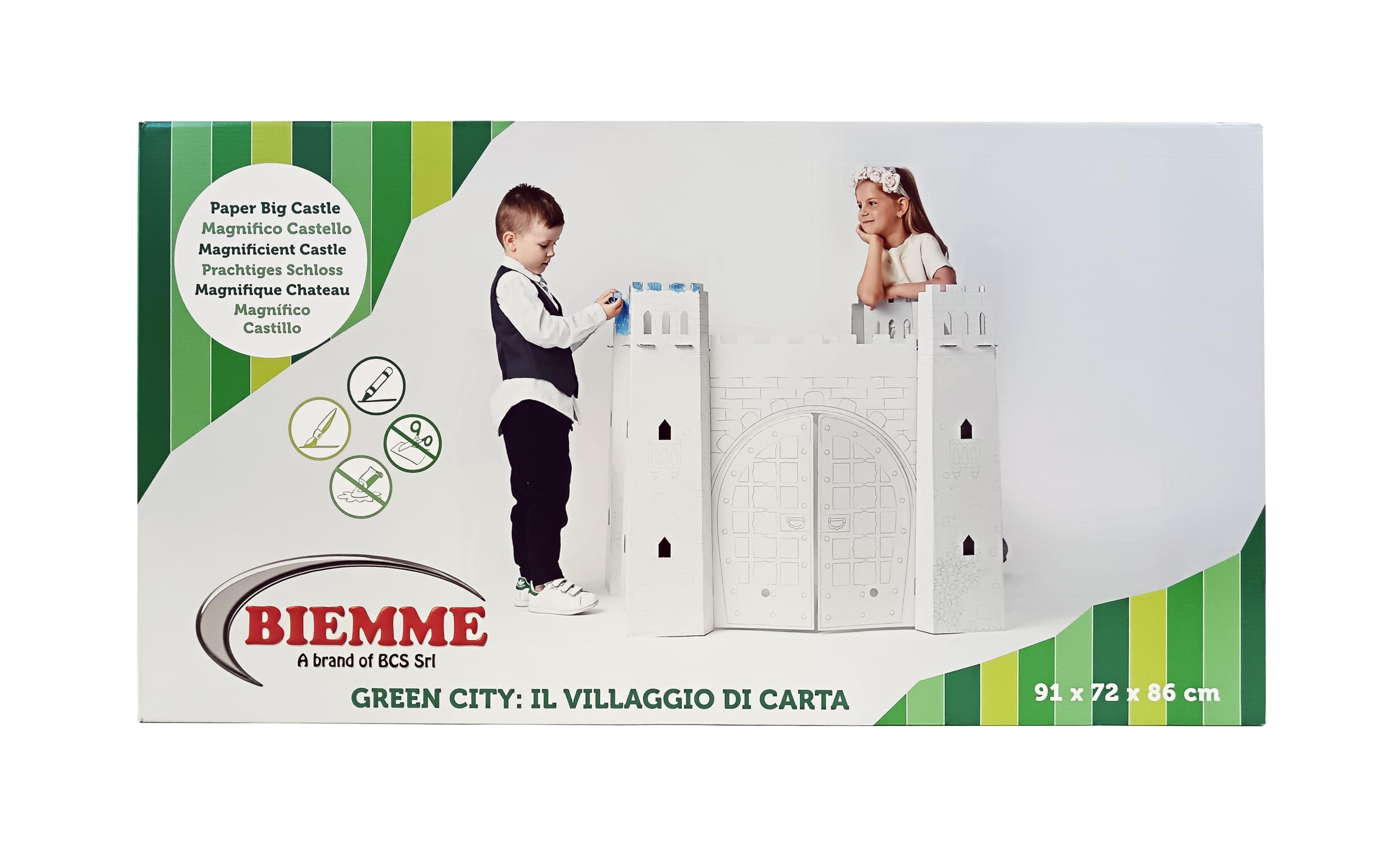 Castillo de cuentos de hadas de cartón para colorear Juego Laboratorio método Montessori 100% Ecológico y Reciclable GreenCity Pueblo de Papel Construye y Colorea Juego de Rol y Emulación para Niños