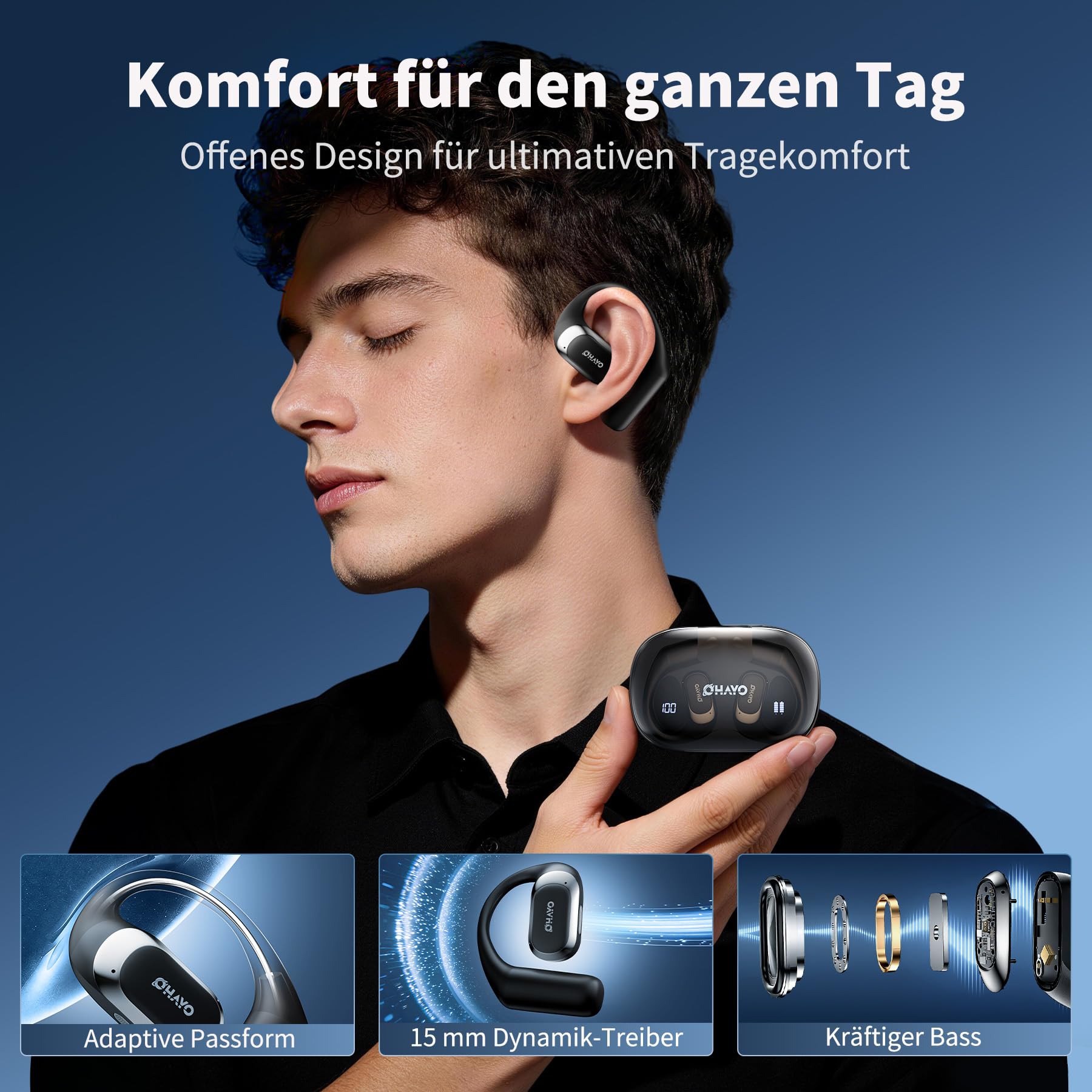 OHAYO Ecouteurs Sport, Écouteur sans Fil Sport avec 4 ENC Mic, Écouteur Bluetooth 5.4, IPX7 Étanche Oreillette Bluetooth Running, Faire du vélo, 40H d'autonomie, Basses Profondes, USB-C Charge Rapide