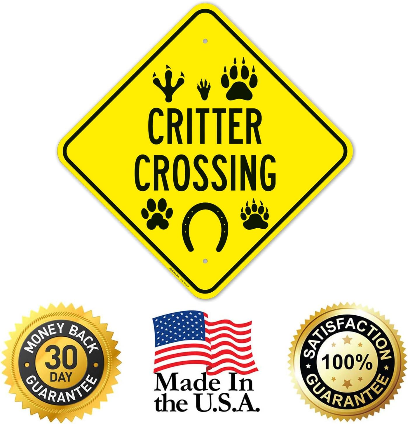 Critter Crossing with Paw Mark Graphic Sign, 18x18 Inches, Rust Free .063 Aluminum, Fade Resistant, Made in USA