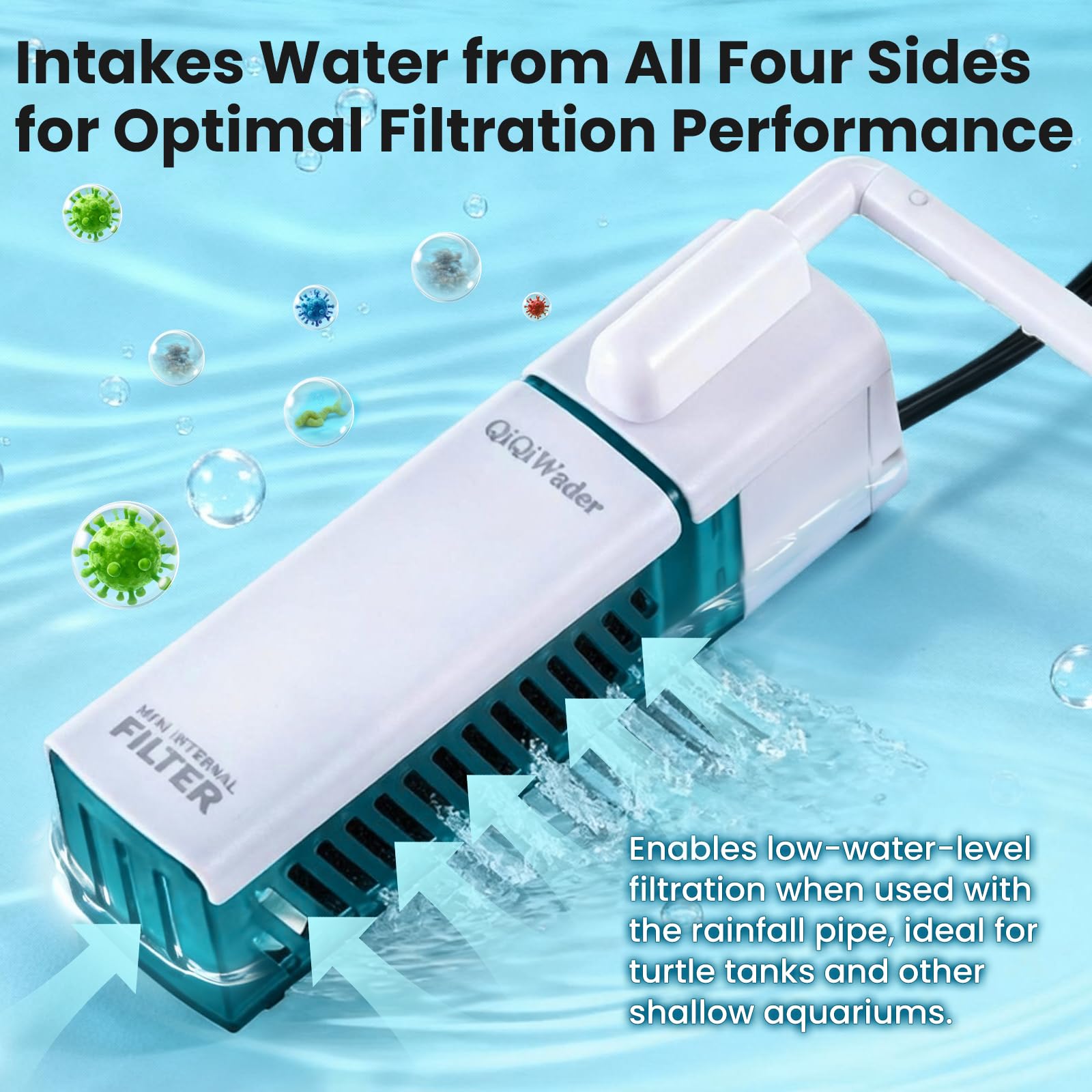 Filtro de acuario pequeño, filtro interno para acuario | Ideal para peceras de 10 a 20 galones, 5 W 110 GPH con dos modos. Funciona en agua dulce y salada.