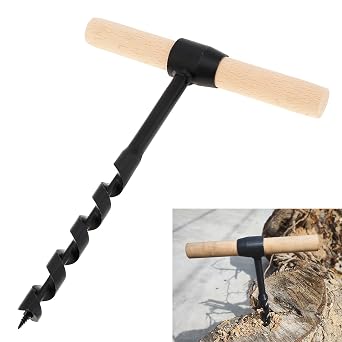 Bushcraft Gear Hand Auger Wrench, Multipurpose Manual Survival Drill Bit Woodworking Hole Saw Bit, 0.62in/16mm for Outdoor, Camping with Wooden Stick