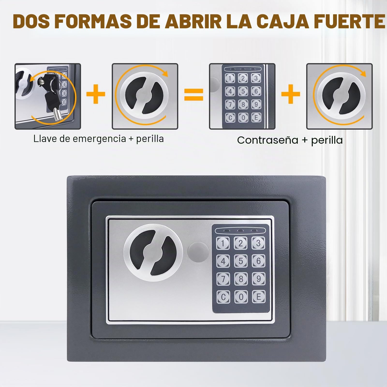 Caja fuerte con 2 llaves y cerradura electrónica, resistente al fuego, resistente al agua, caja fuerte electrónica de acero de hierro, caja fuerte para negocios, dinero, joyas, objetos de valor, 4,6