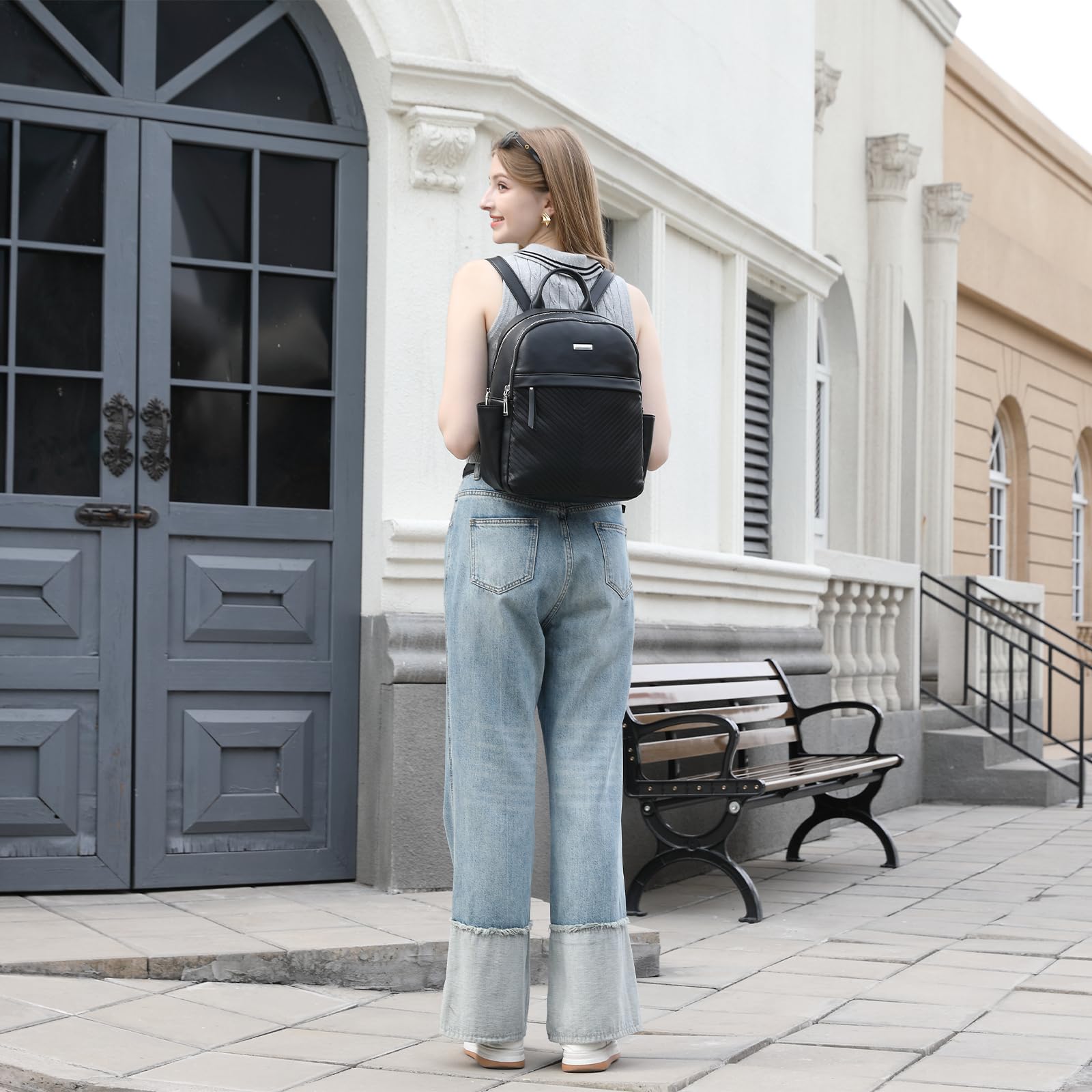 Miss Lulu Sac à dos femme élégant en cuir PU, sac à dos pour femme, imperméable, sac à dos pour travail, étude, voyage et shopping