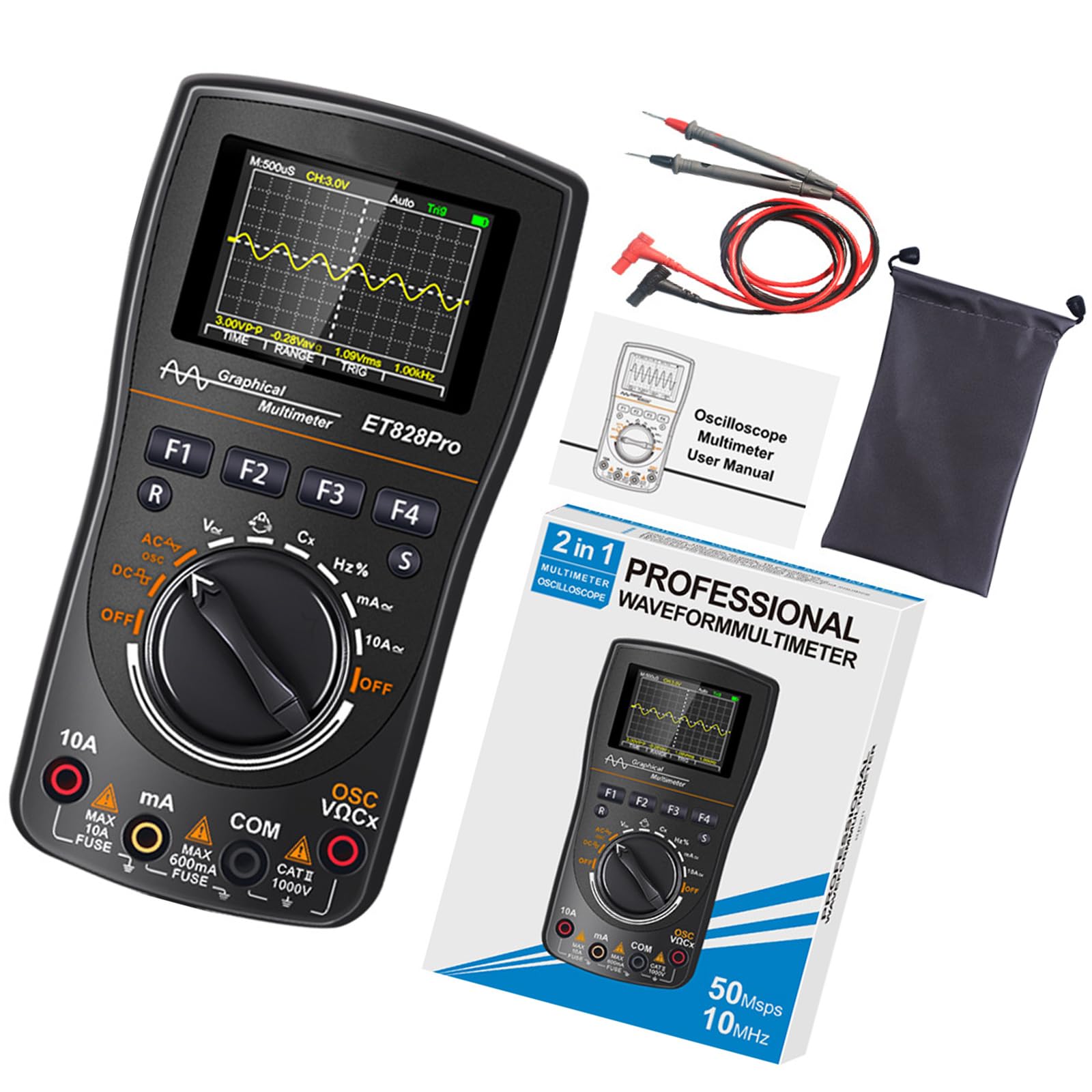WEILWH Digital Oscilloscope Multimeter ET828Pro 6000 Counts with 10MHz Bandwidth and 50Msps Sampling Rate for Electronics Testi