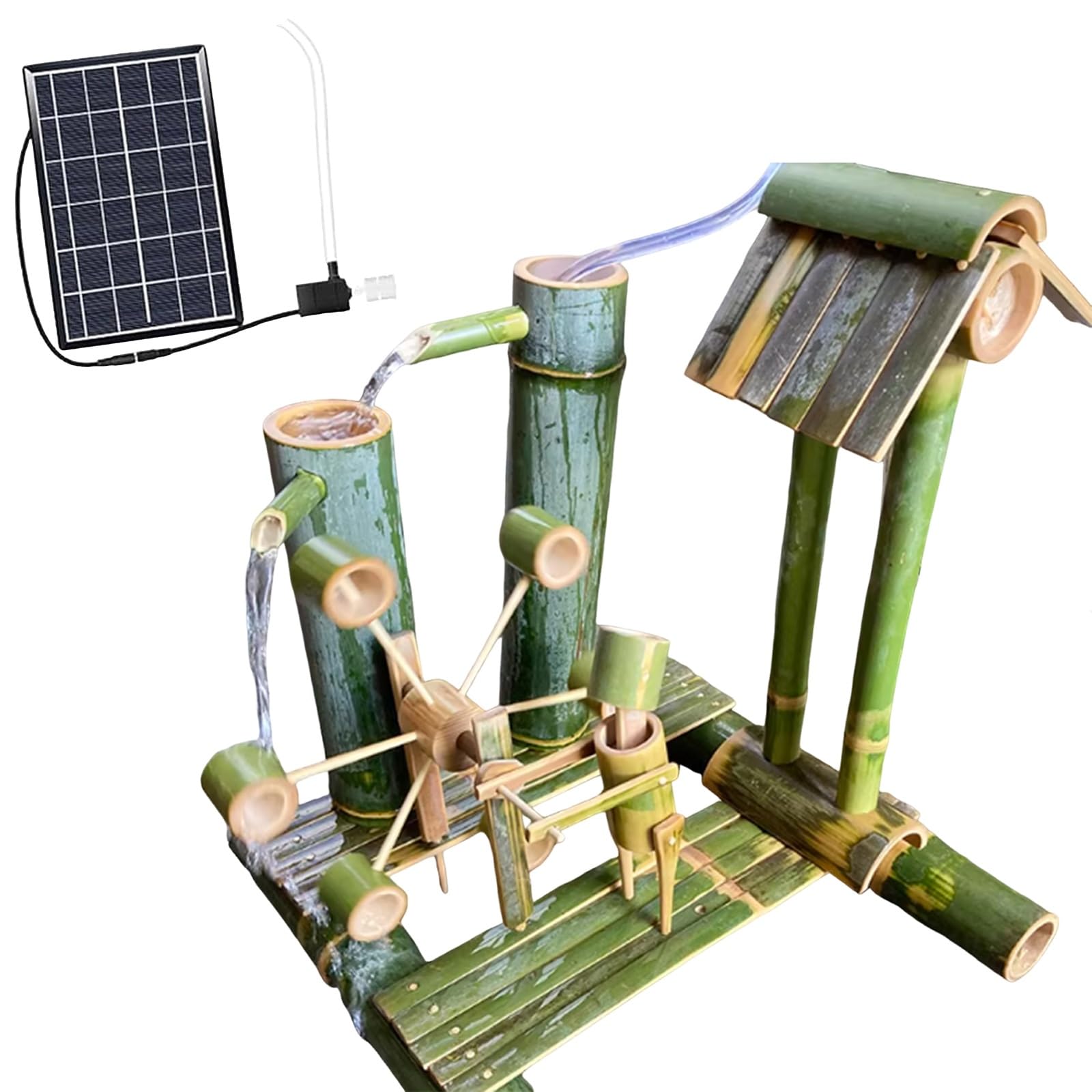 Fontaine de Jardin Zen Feng Shui en Bambou Solaire Cascade de Paysage Extérieur 60cm
