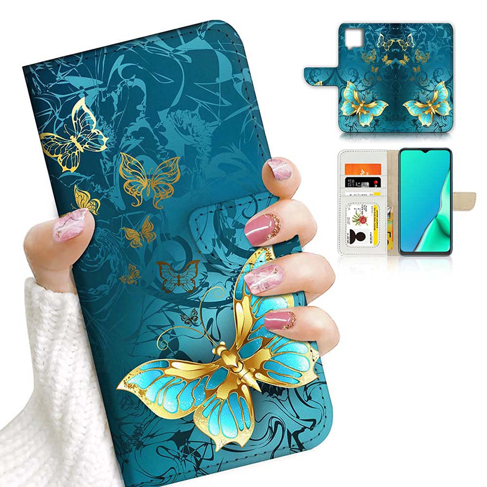 for Samsung A22 4G Only, for Samsung Galaxy A22 4G Only, Designed Flip Wallet Phone Case Cover, A24049 Blue Butterfly