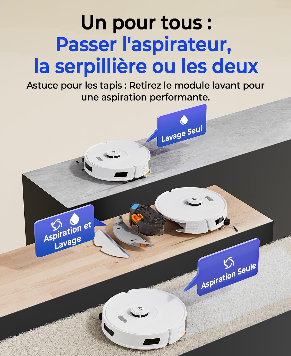 Redkey D8 Aspirateur Robot Laveur avec Station, 25000Pa Ultra Puissante Aspiration, Robot Aspirateur avec 4L Vidage Automatique, Anti-Enchevêtrement, LiDAR, Cartographie, Évitement d'obstacles