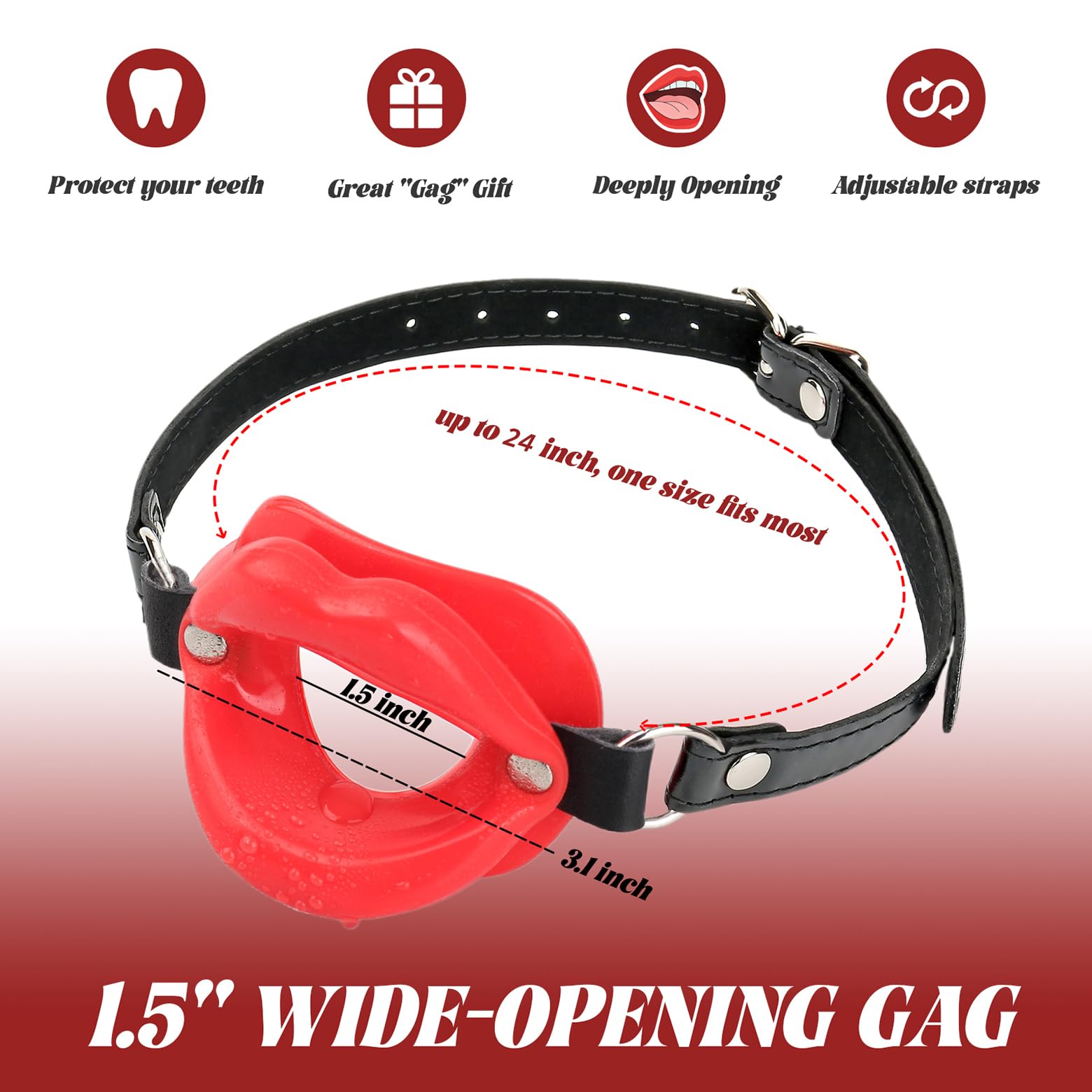 Sexy Silicone Lips Mouth Gag, 4cm PU Leather Ball Gag O-Ring for Couples BDSM Play, Slave Restraints SM Sex Toy Flirt for Men Women (): Red
