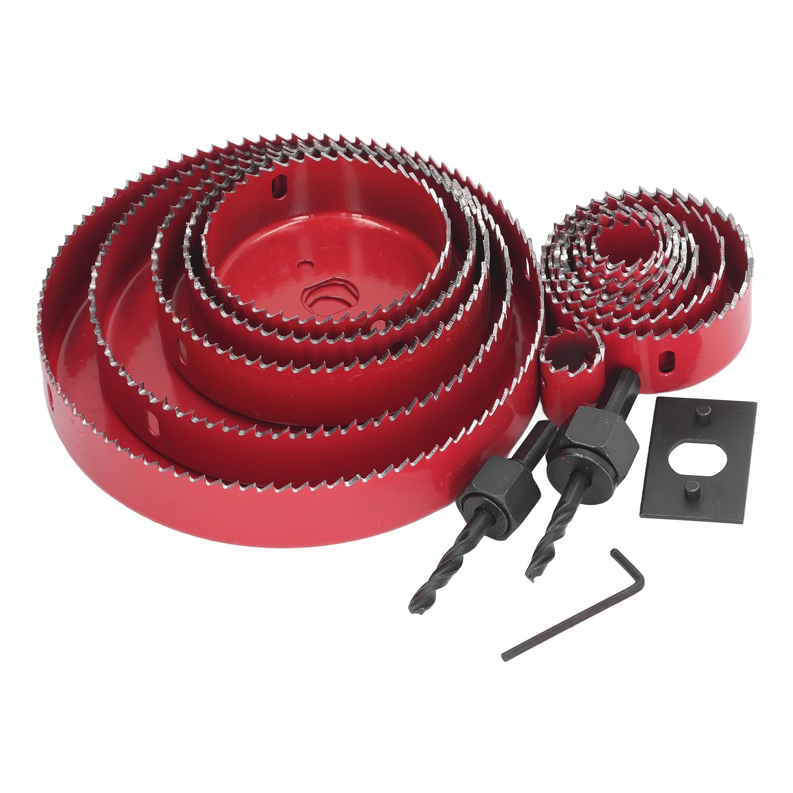 Kit de 17 brocas de corona bimetálicas, juego de brocas para carpintería de alta resistencia con estuche de transporte para metal, madera y plástico. Juego de brocas de cor