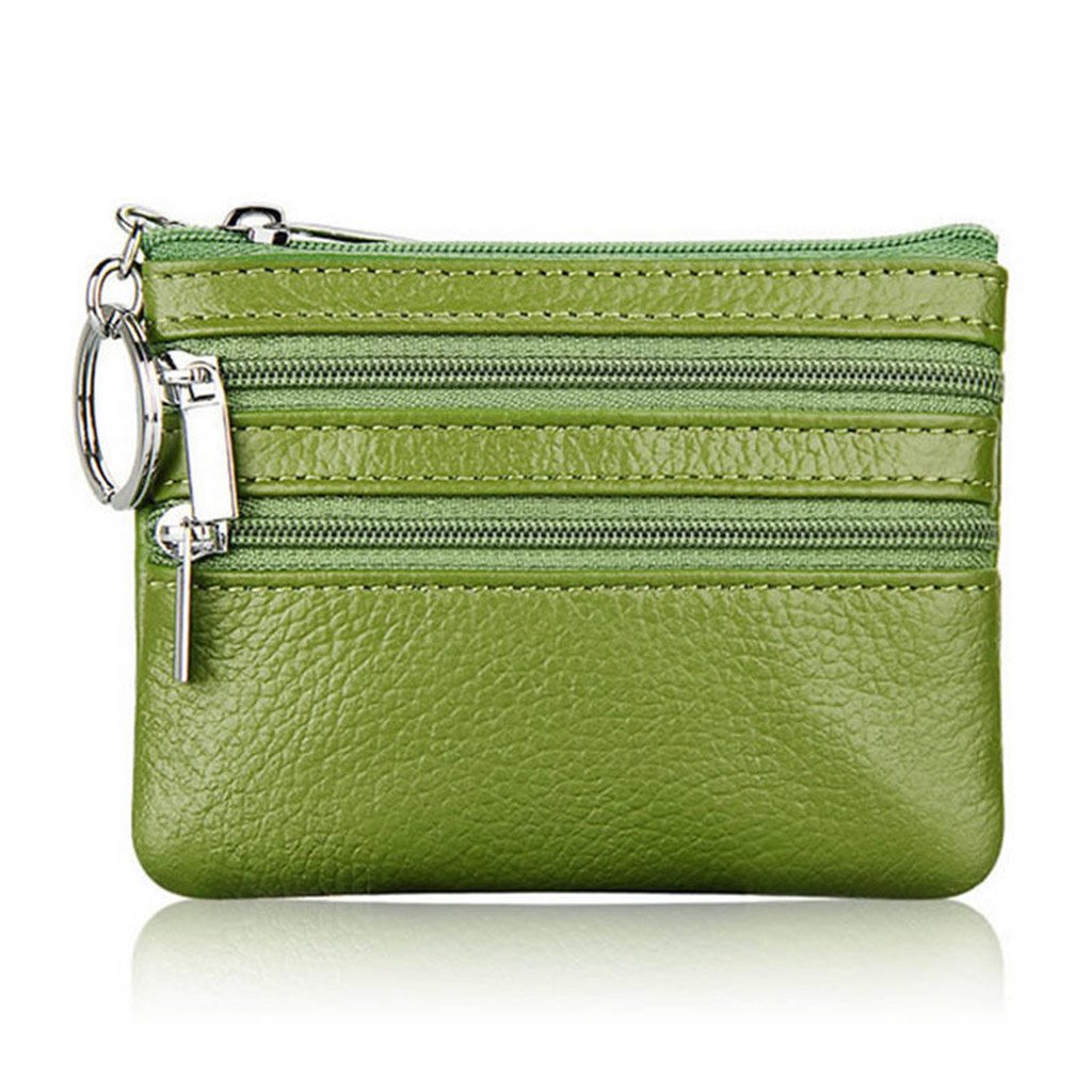 Simplelife Women's Green Men Leather Wallet Coin Purse Card Clutch Pouch Purse For Small Coin Card Key Ring With Double Zipper