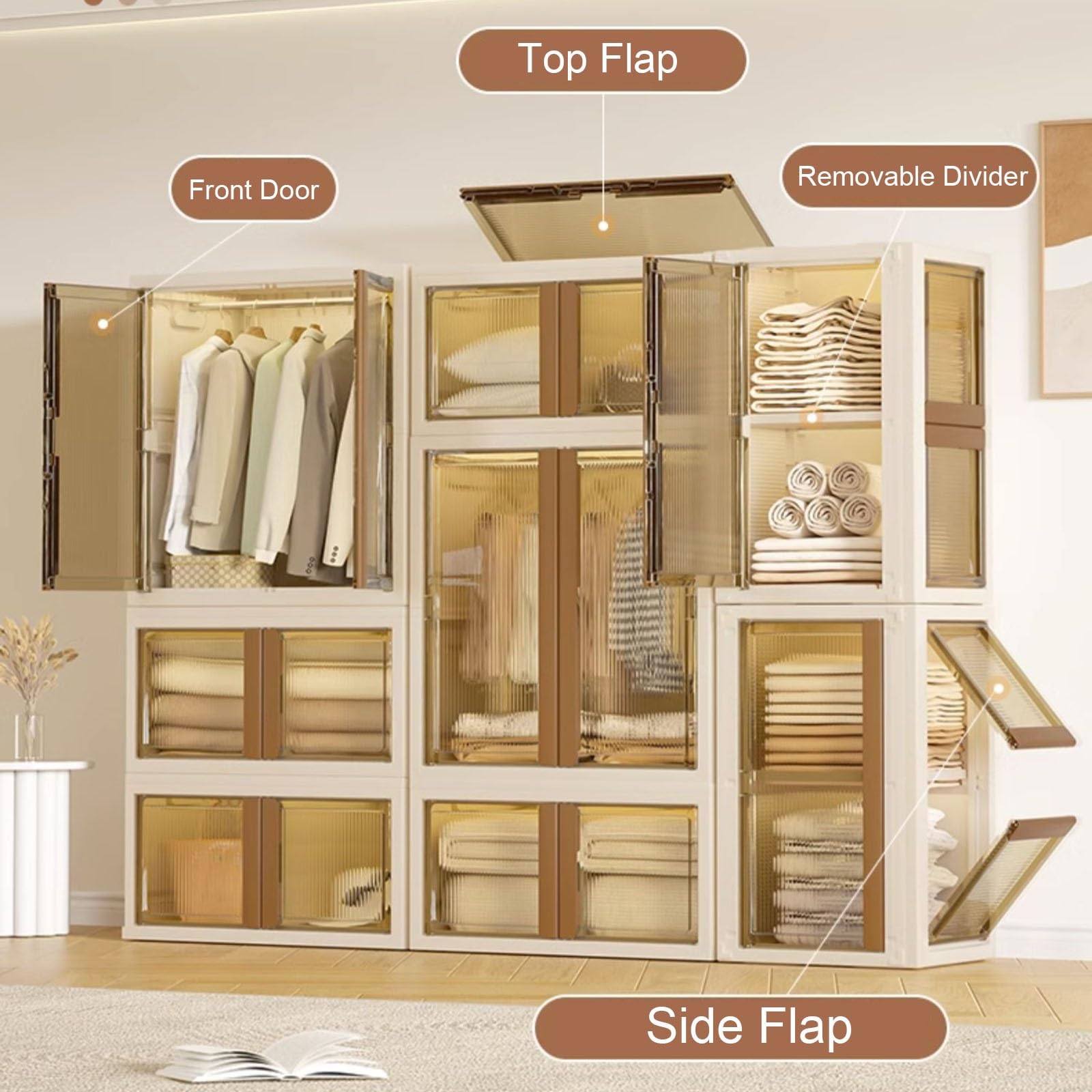 Tragbarer Schrank mit Türen, Stapelbarer Kleiderschrank, Würfel-Aufbewahrungsorganisator, Platzsparender Kombinationsschrank, Modularer Schrank für Kleidung, Schuhe und Spielzeug ( Color : 300L-1 Rod