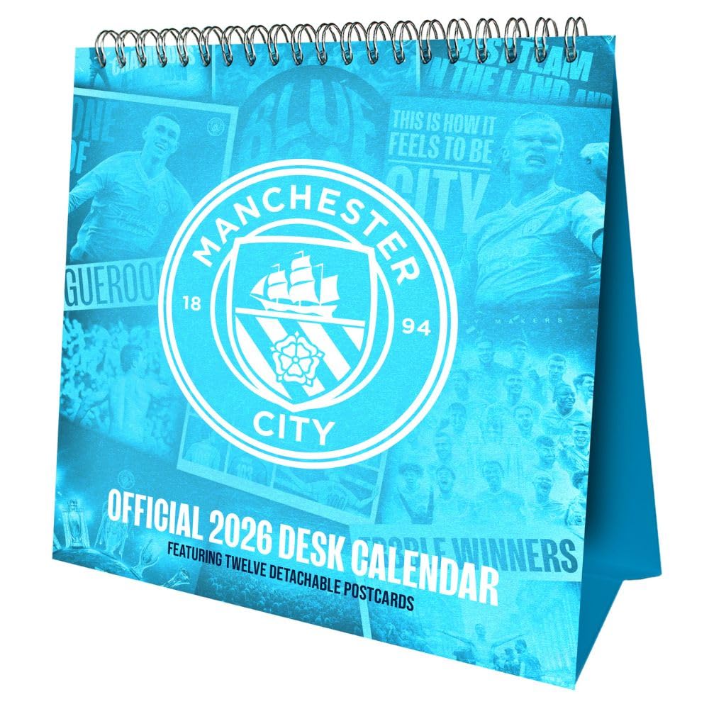2026 CALENDAR MANCHESTER CITY FC MONTH TO VIEW POSTCARD DESK EASEL OFFICIAL PRODUCT