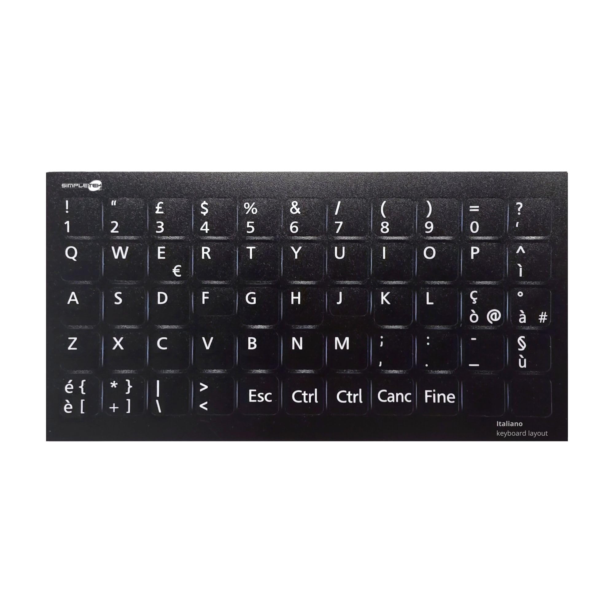 SIMPLETEK - Pegatinas para teclado con disposición italiana para ordenador portátil, ordenador o teclado QWERTY negro mate (paquete de 100 unidades)