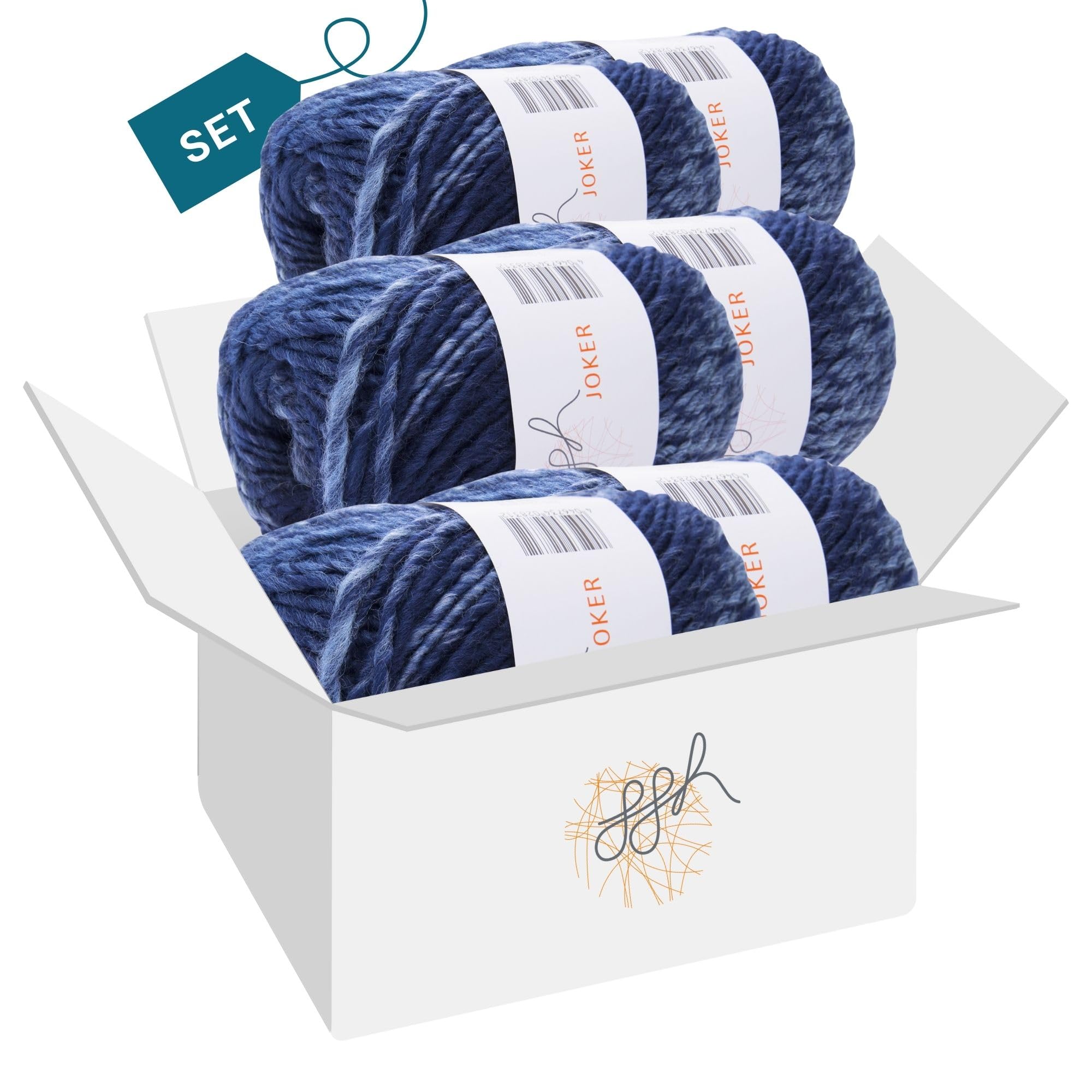 ggh Joker – Farbverlauf Wolle zum Stricken – 6×50 g Set (300 g) – Strickgarn für Stricken und Häkeln – Marine-Jeans-Blau meliert