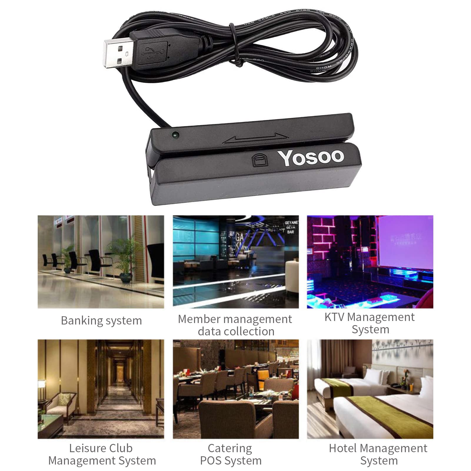 Walfront Lector de Tarjetas, Crédito Magnético con Deslizamiento USB 3 Pistas Lector de Tarjetas Hi Lo para POS Registro de Cajero Caja Registradora, Quickbook