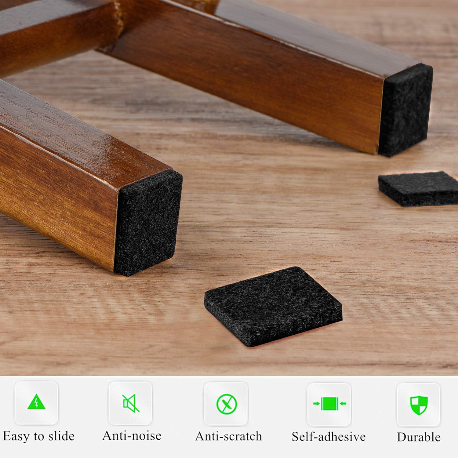 Feltrini quadrati per gambe di sedie, feltrini quadrati per mobili, 2,5 cm, per pavimenti in legno duro, spessore 5 mm