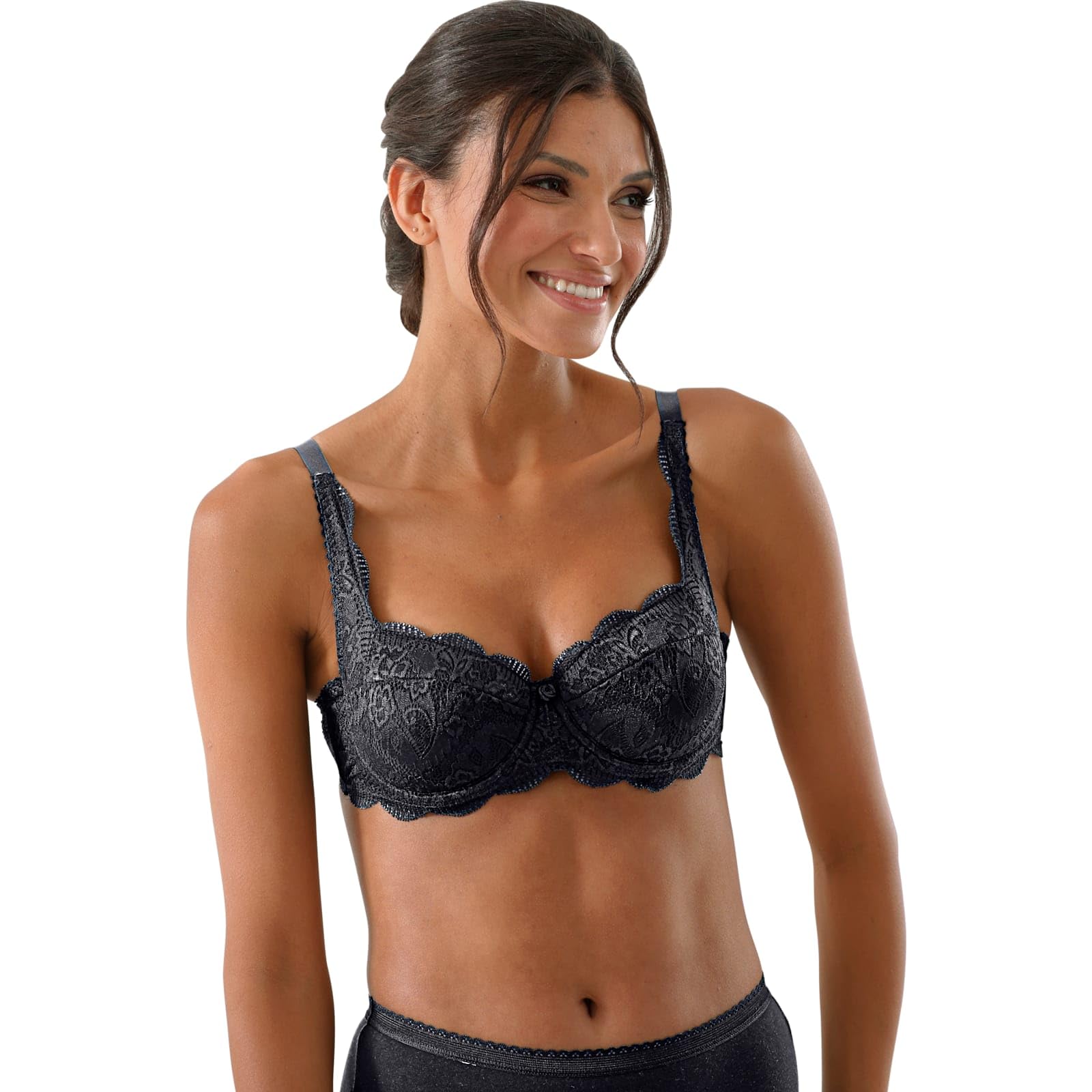 Susa Dirndl Bra Wiesn-Zauber/Underwired Push-up Bra with Particularly Volume-Rich Cups/Bra with Simple Design for a Stunning Cleavage, Black, 44 A