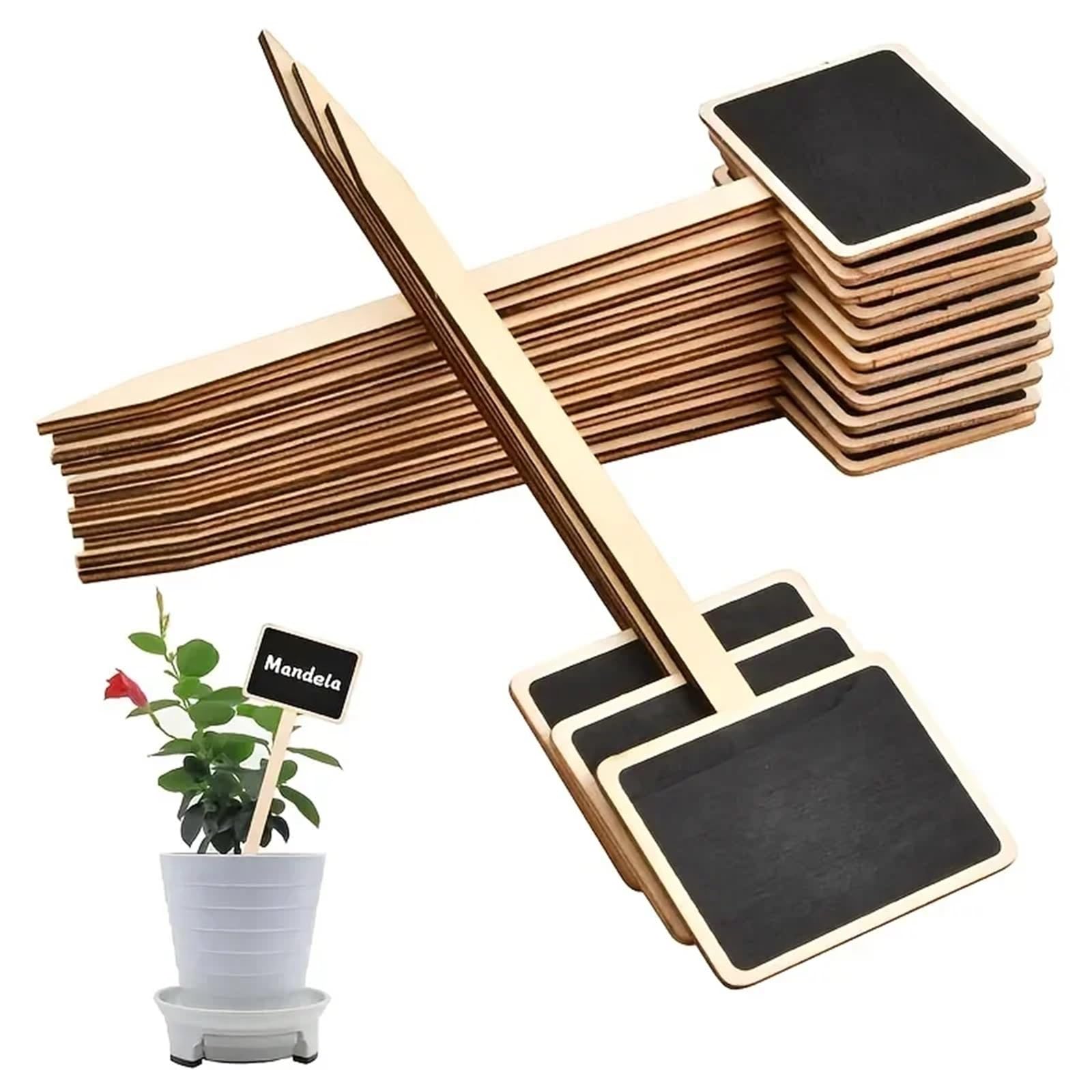 Lot de 100 étiquettes rustiques en bois pour plantes en forme de T, tableau noir, tableau à message à fixer au sol