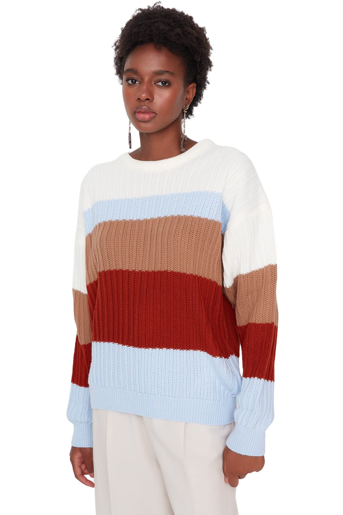 Trendyol FeMan Oversize Basic Crew Neck Knitwear Sweater Ecru
