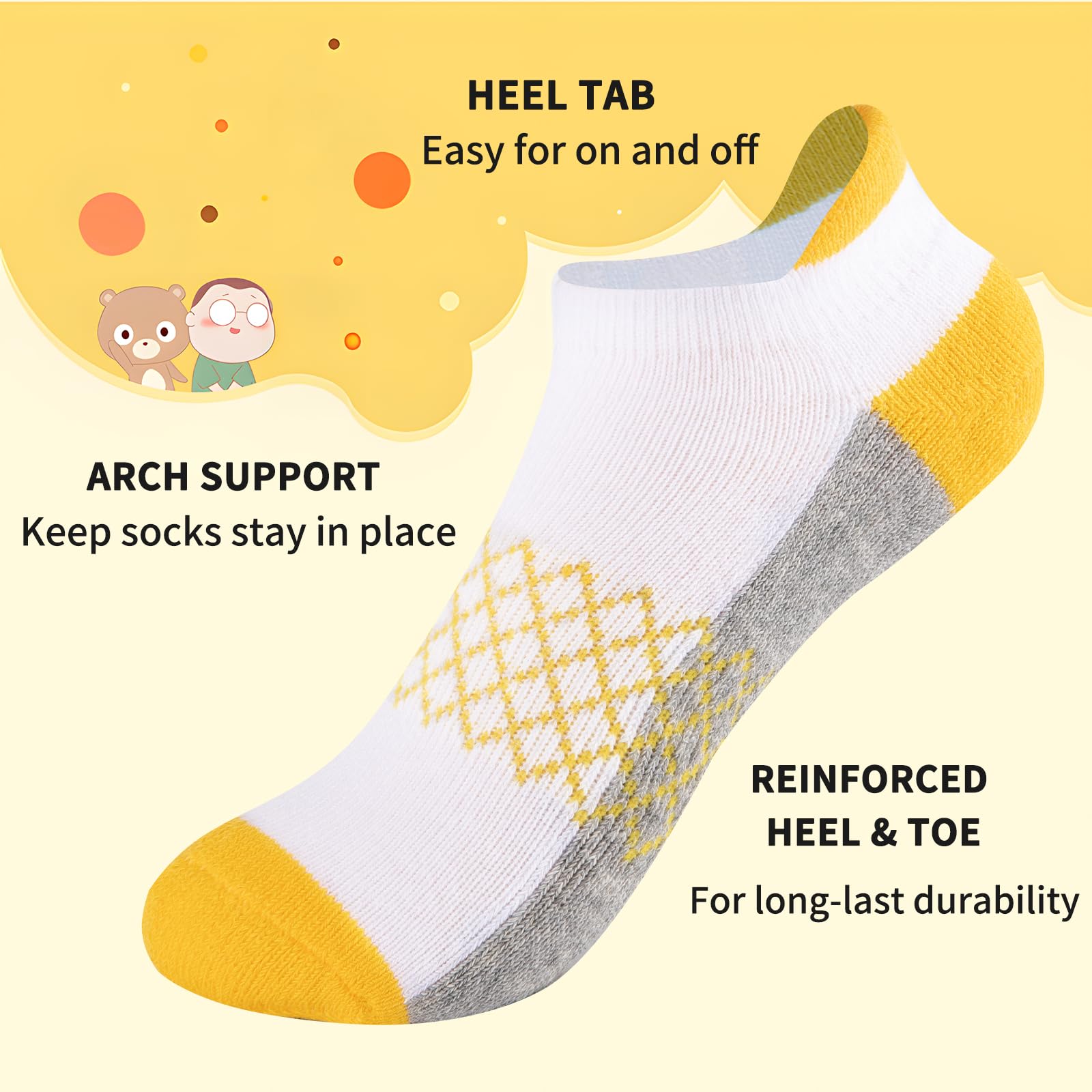 Comfoex Calcetines deportivos para niños, 6 pares de calcetines atléticos medio acolchados de corte bajo para niños pequeños y grandes