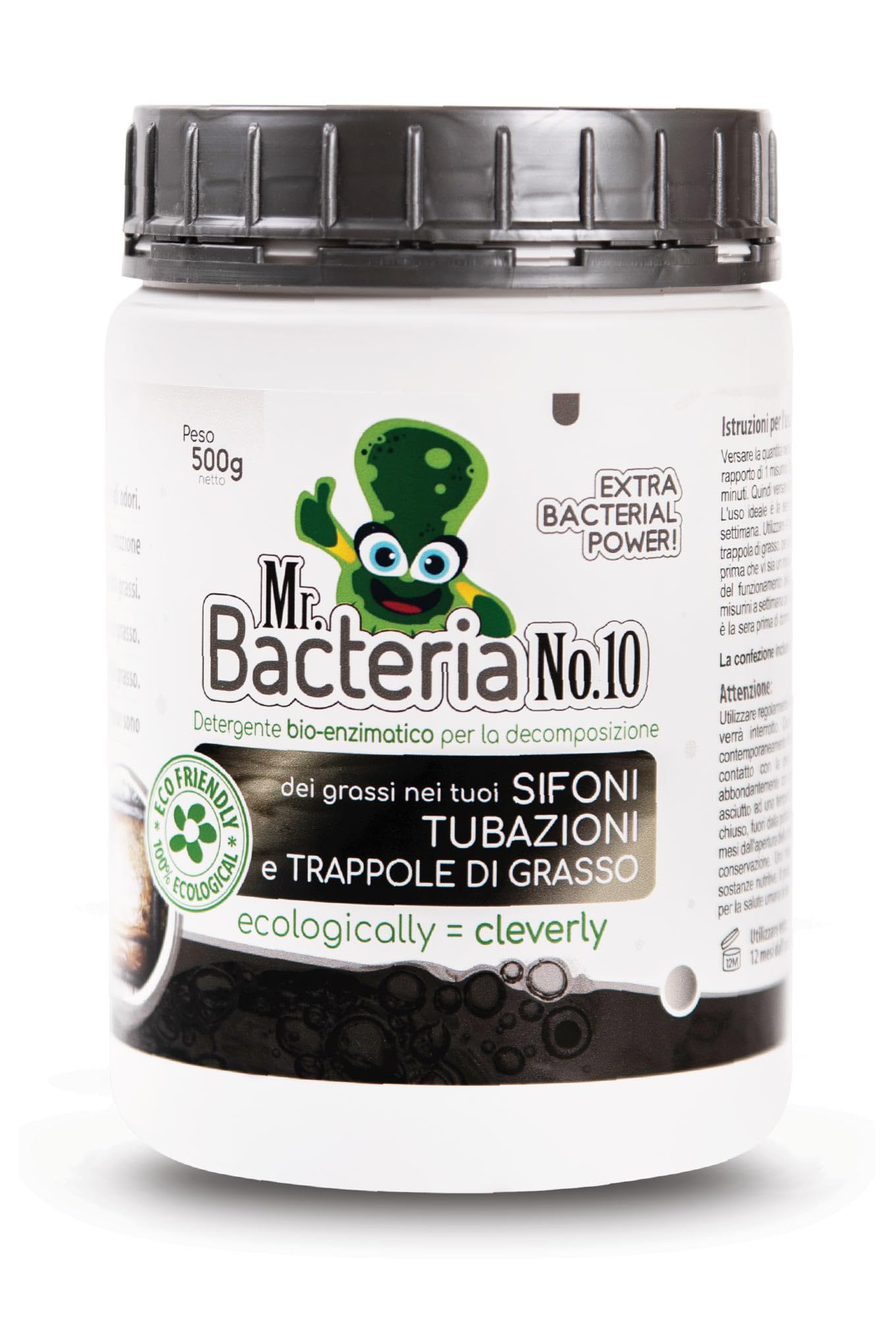 Mr. Bacteria No.10 DISGORGANTE SGRASSATORE bio-Enzimatico per TUBATURE e SIFONI, OLII e GRASSI, Rimuove Grasso, Olio e Unto da Fosse Settiche e Scoli, Pulizia Scarichi Domestici 500g - 6 pezzi