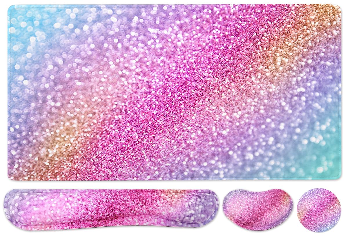 Large Keyboard Mouse Pad Set, Extended Mouse Pad+Keyboard Wrist Rest Support, Memory Foam Ergonomic Easy Typing, 4Pcs (35.4×15.9 in) Desk Pad Set for