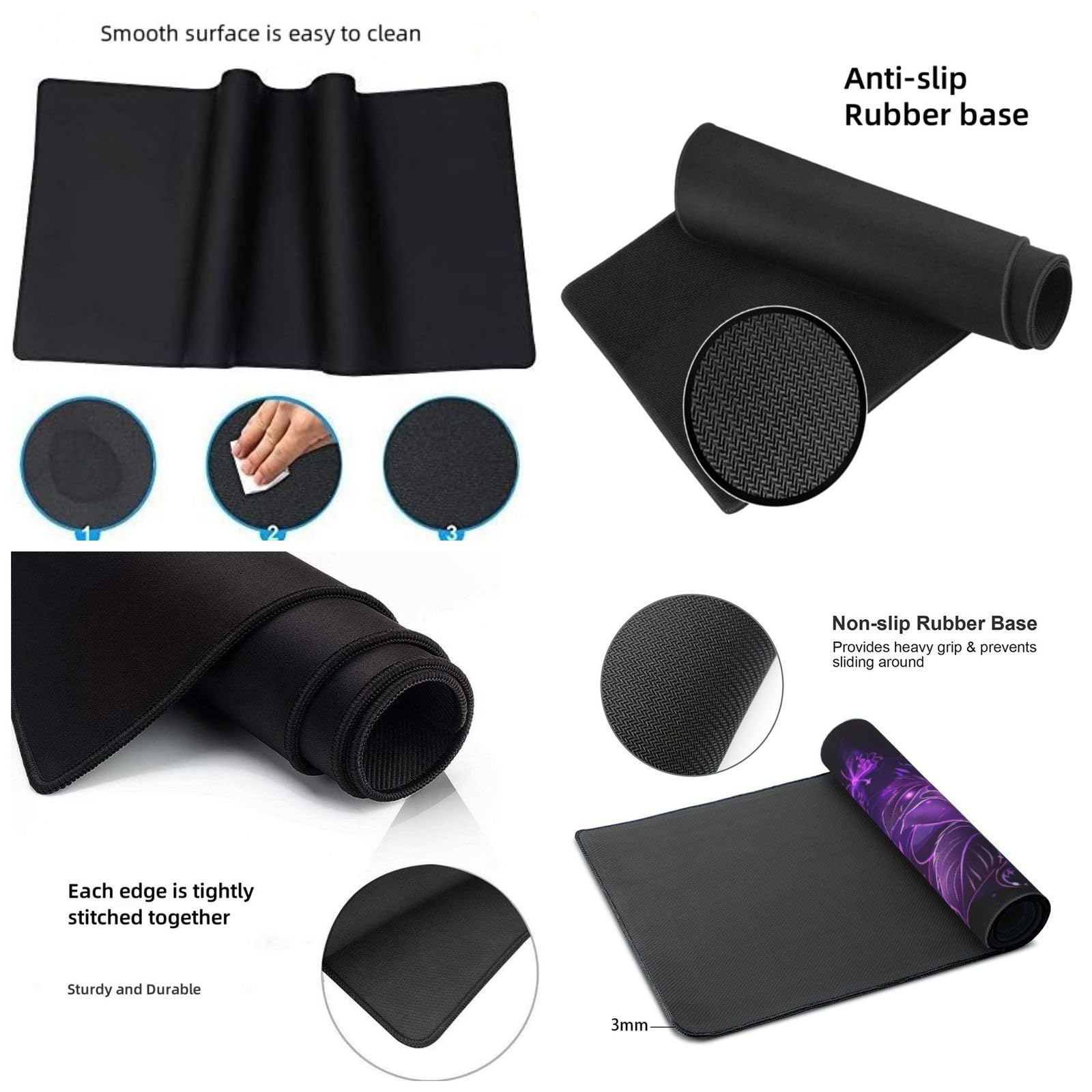 Tappetino Mouse XXL Fiore & Viola, 100 x 50 cm Tappetino da Scrivania G450 | Tappetino per Mouse, Base in Gomma Antiscivolo, Superficie Impermeabile, Bordi Cuciti, Tappetino Scrivania per Ufficio, Gioco