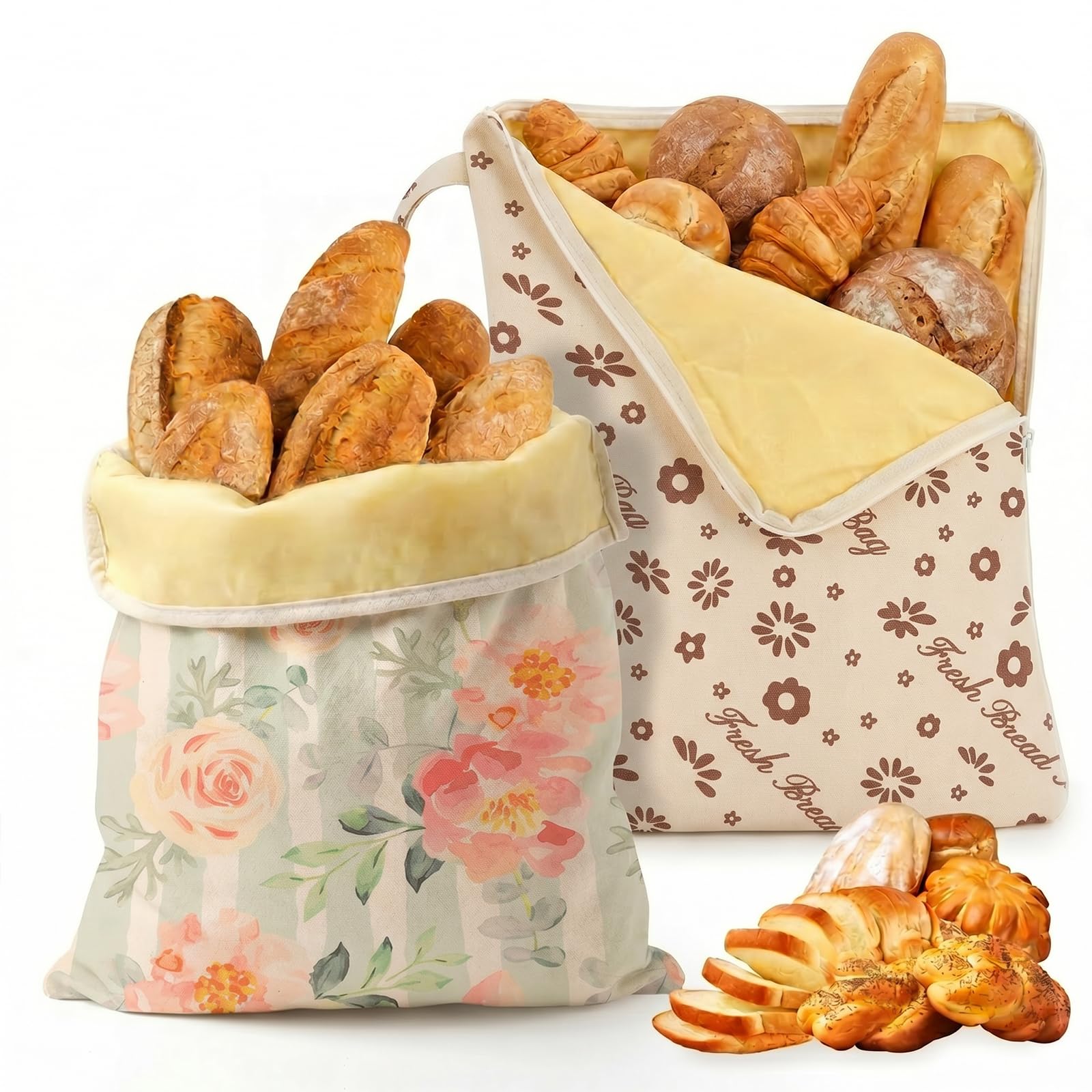 Beeswax Bread Bag Reusable Sourdough Storage Cotton Loaf Keeper Artisan Bakery Pouch L Shape Zipper Homemade Crusty Pastry Wrap Food Tote Bags Large Carrier(2Pack)