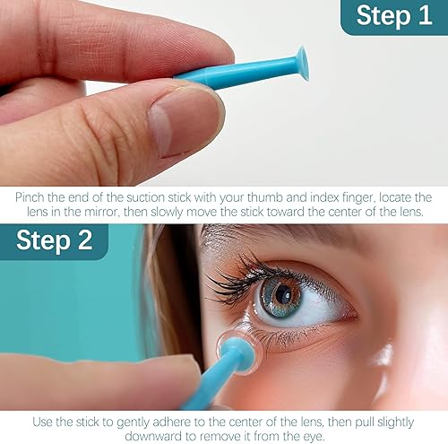 Miniatura 5 de Paquete de 12 herramientas de silicona para quitar lentes de contacto duro, aplicador de lentes esclerales duras con agarre de ventosa (azul)