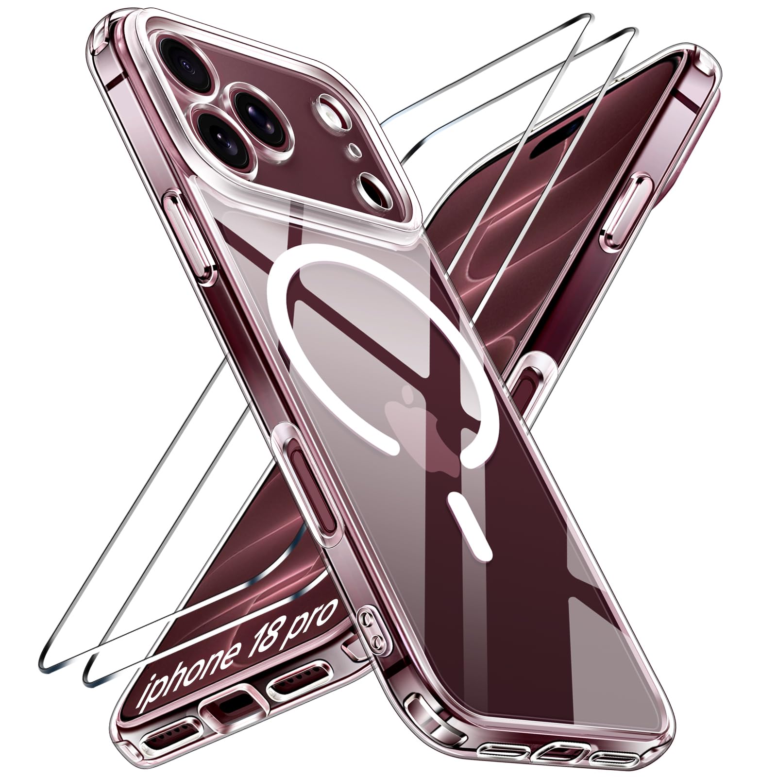 ivoler Klar Magnetisch Hülle für iPhone 18 Pro, 1 Handyhülle mit 2 Stück Panzer Schutz Glas, [Militärischer Schutz] Stoßfest Transparent Schutzhülle Durchsichtige Dünn Case
