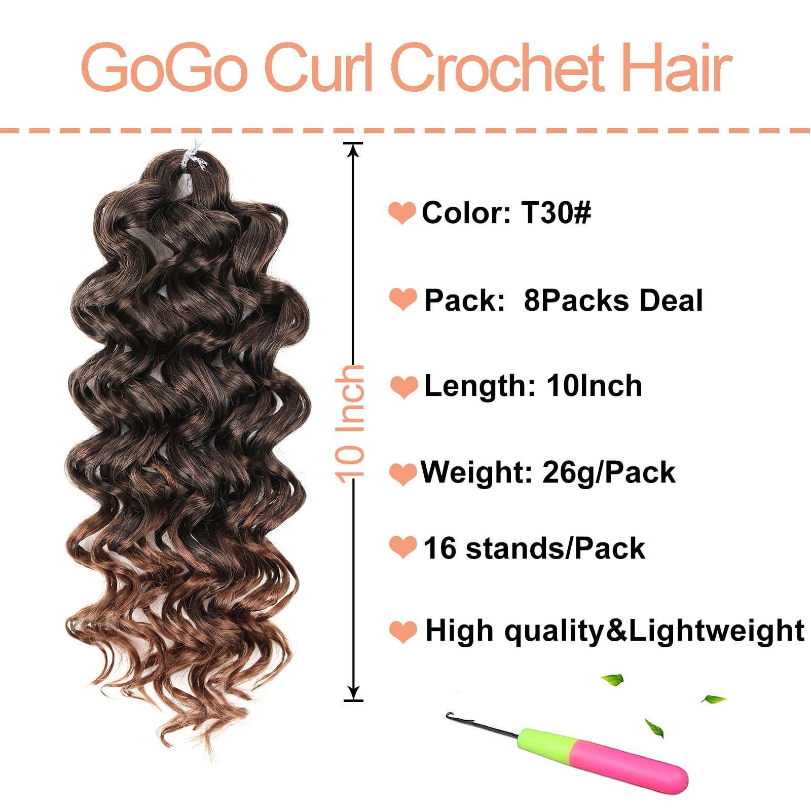 Mscat GoGo Curl Crochet Hair, 10 Inch Short Curly Synthetic Braiding Hair Extensions, 8 Packs, Beach Curl, Water Wave - Image 2