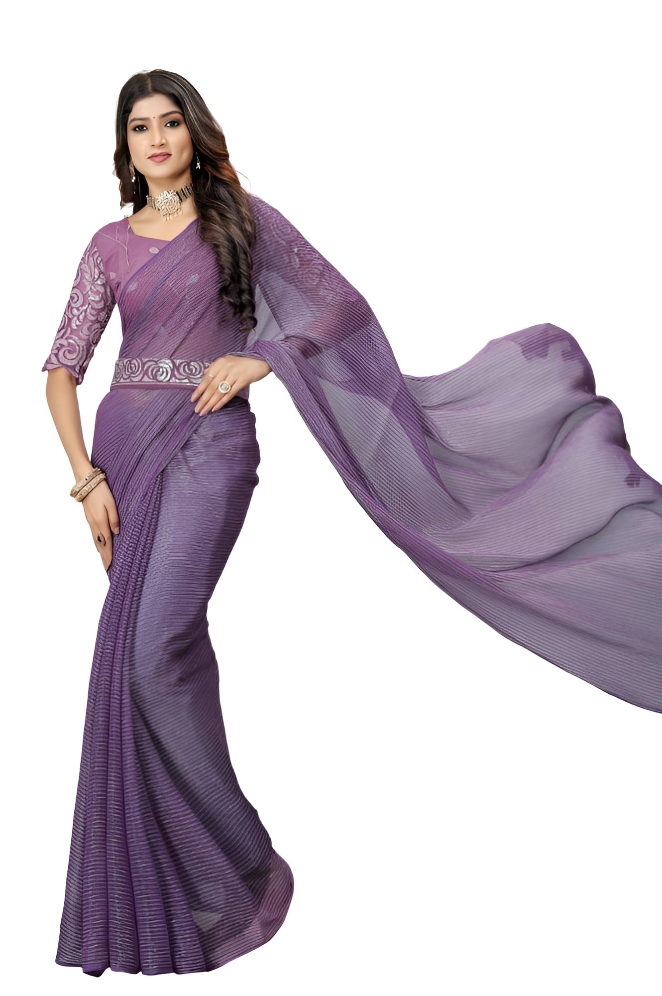 MAHEKSaree for Women's Fancy 2 Tone Chiffon Light Weight saree Indian sarees Party Wear sari with Embroidery Blouse Piece