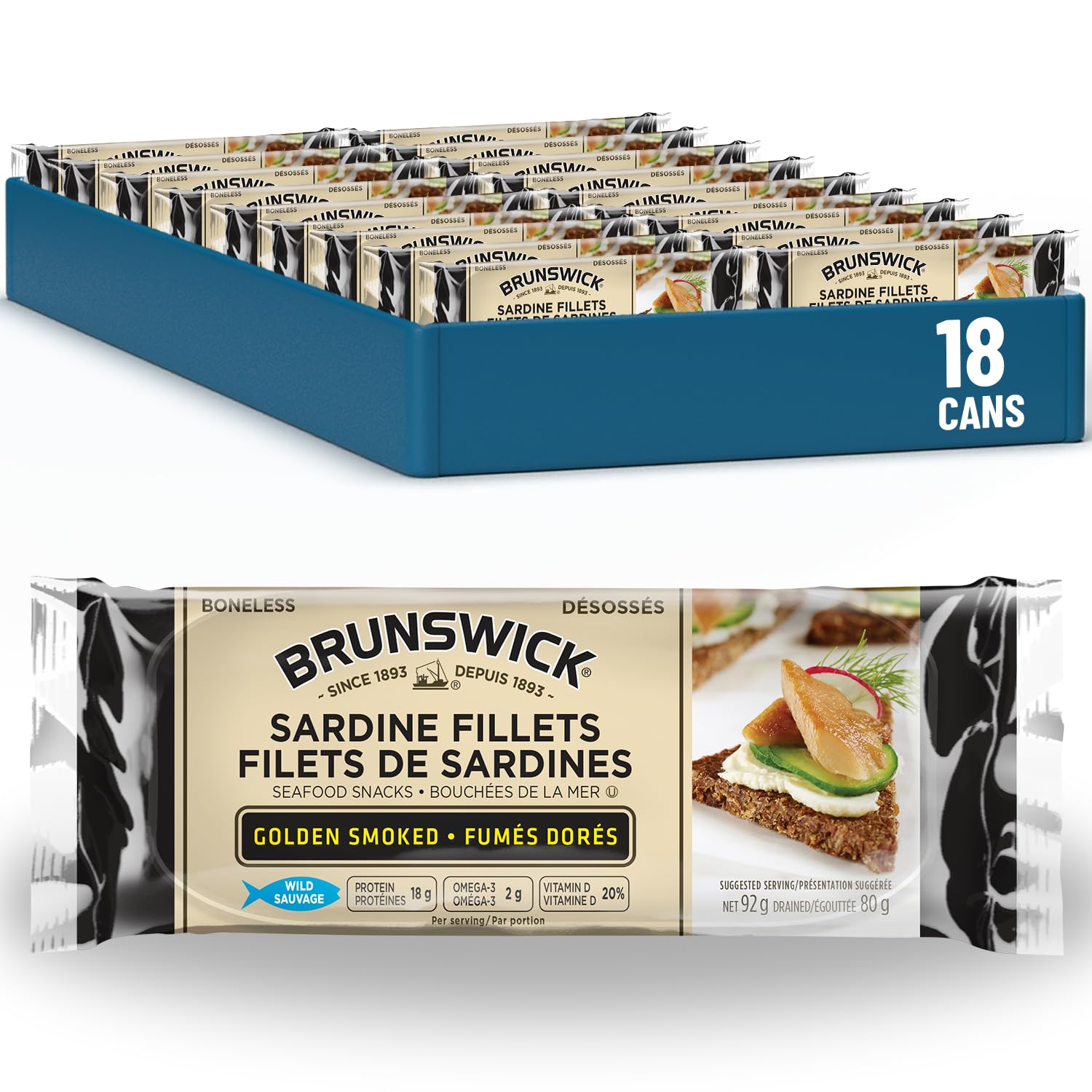 Brunswick Sardine Fillets Golden Smoked 92g 18 Count