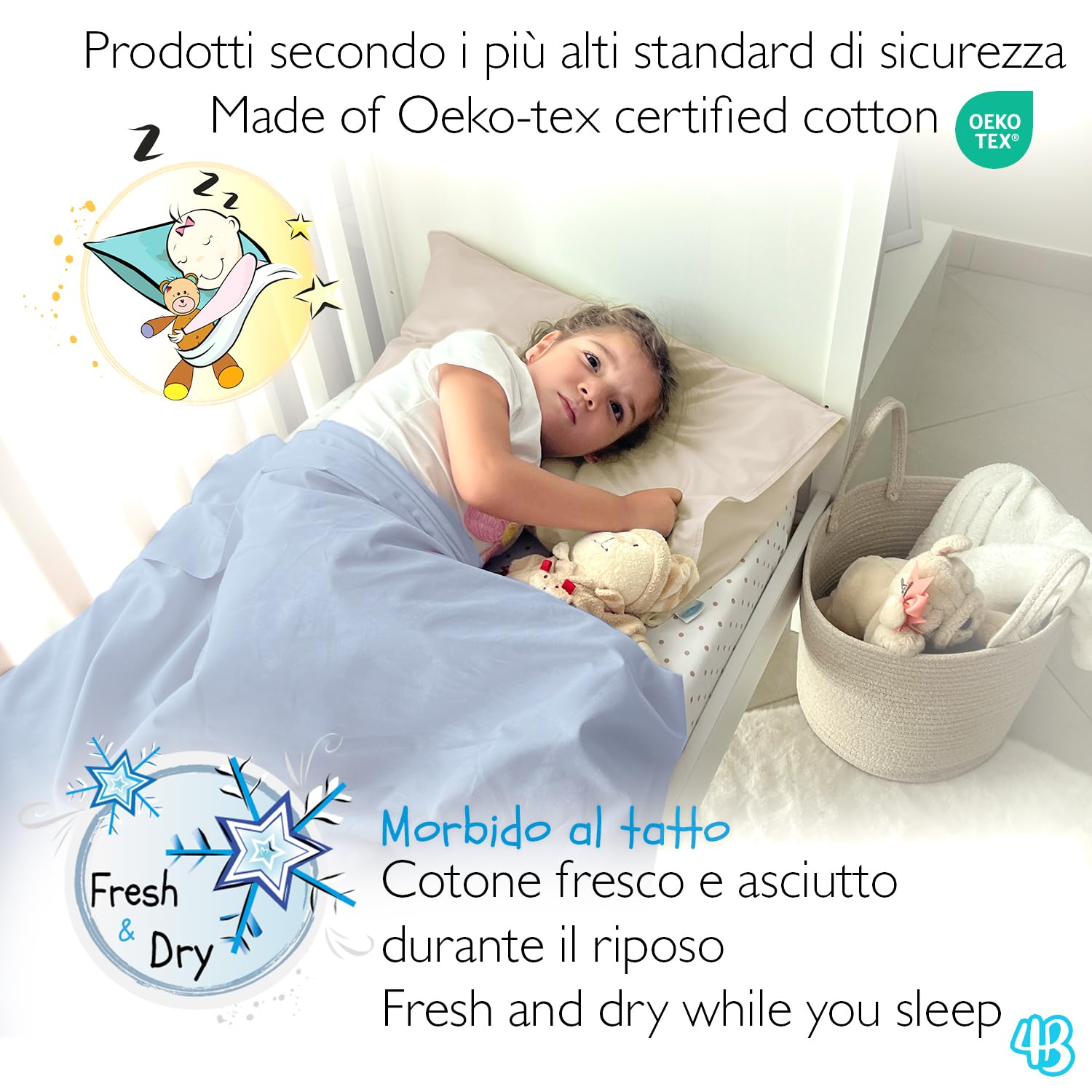 4BABIES - Drap Plat bébé 120x180 - Drap lit bébé à barreaux - Linge de lit Enfant en 100% Coton Fabriqué en Italie certifié Oeko-TEX - Bleu Clair