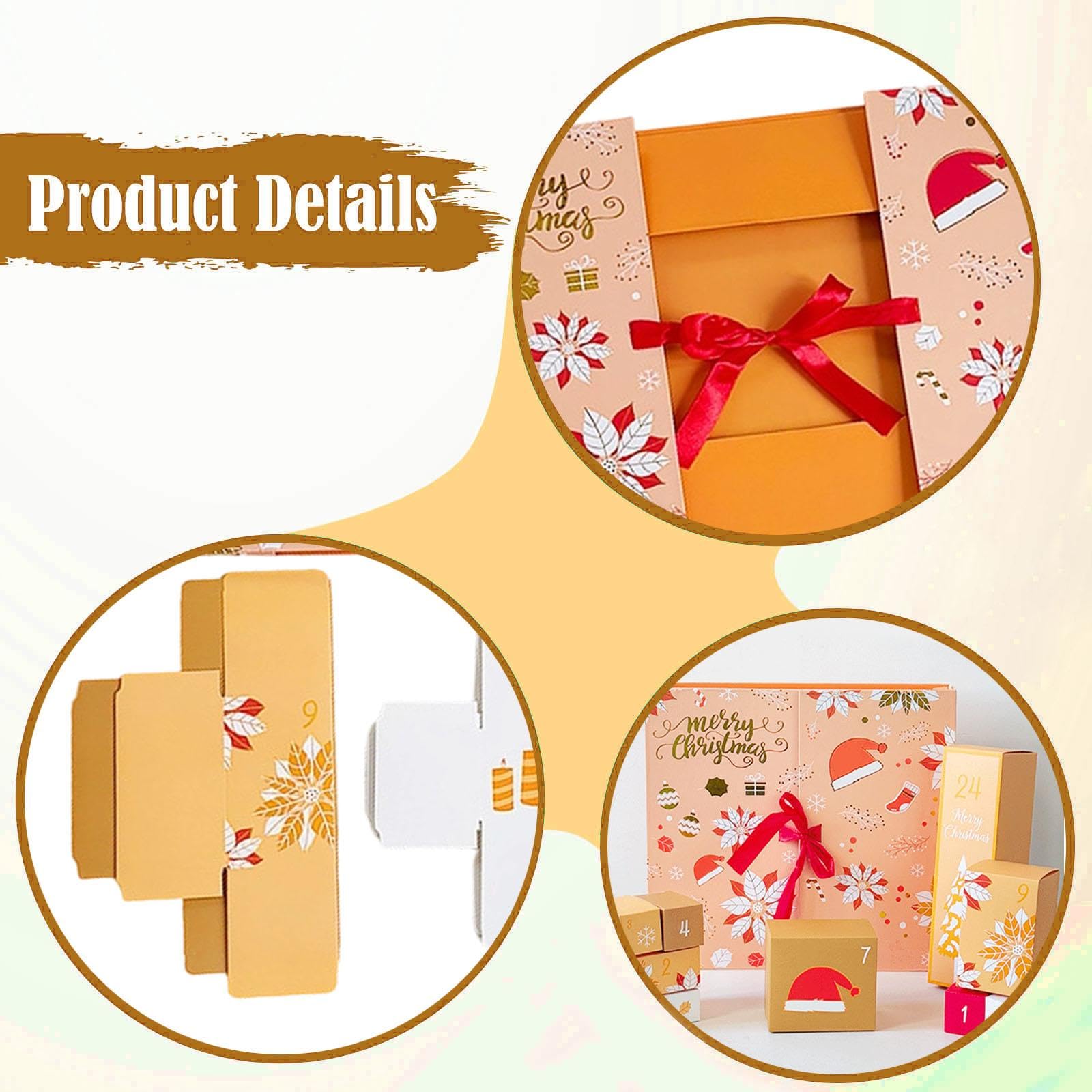 Sharplace Calendario ’avvento Scatole Regalo Vuote per Creare Decorazioni Natalizie Confezioni in Carta Robusta 24 Giorni da Riempire per Bambini Adulti, Giallo dorato