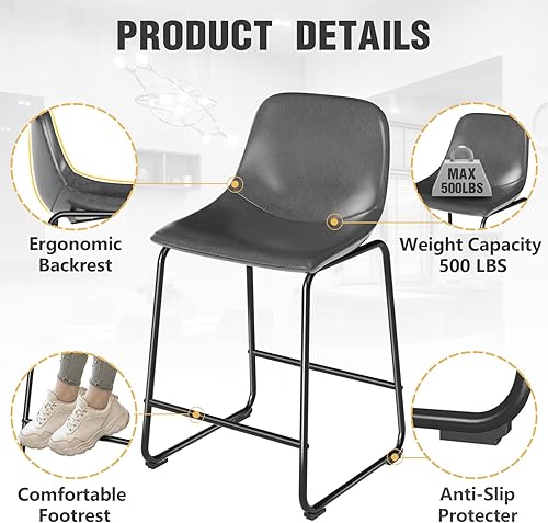 Miniatura 5 de TAVR Furniture Juego de 4 sillas de isla de piel sintética con respaldo que soportan hasta 500 libras para el hogar, cocina, comedor, bar,