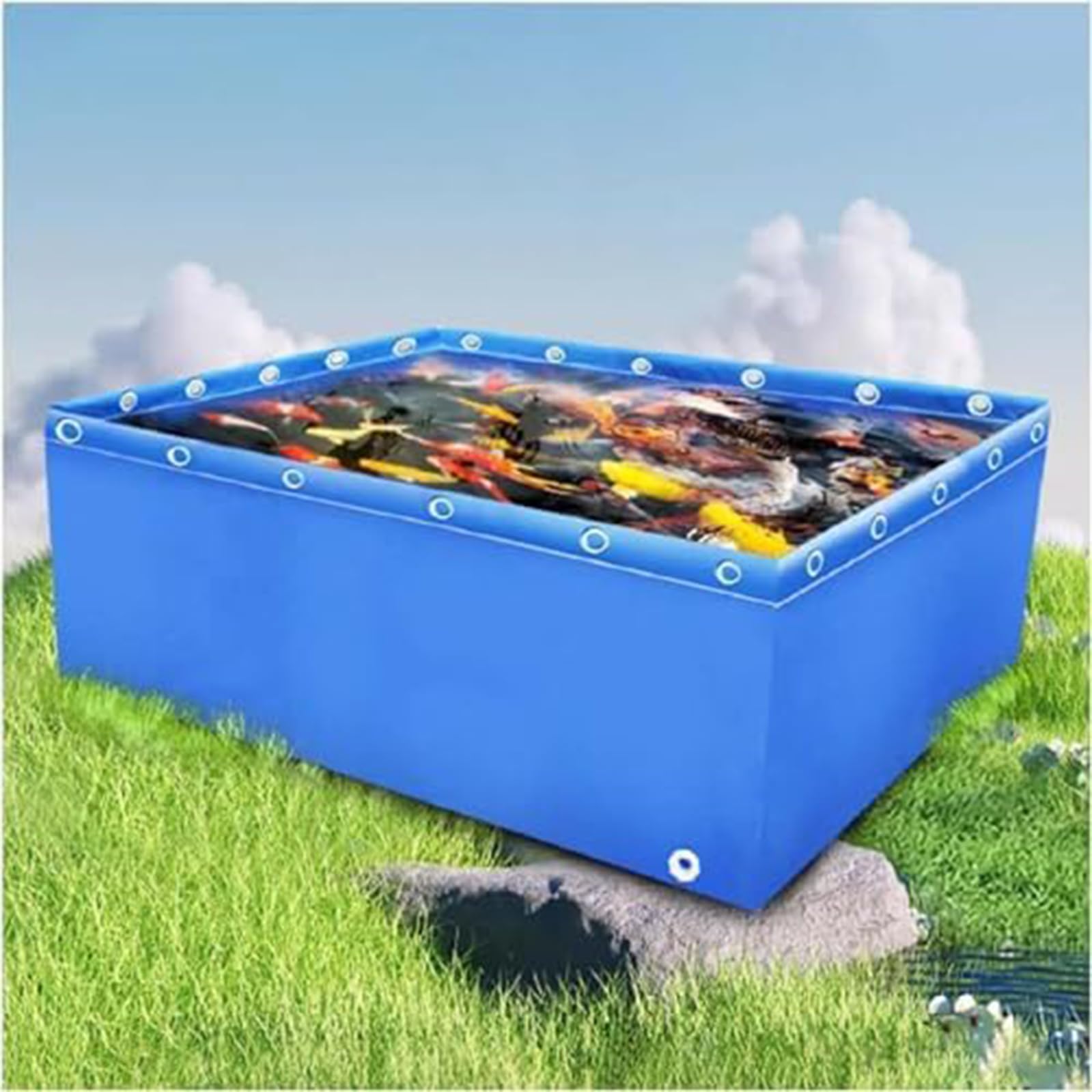Stagno per pesci portatile in tela resistente in PVC, multifunzionale per interni ed esterni, 200 x 100 x 50 cm, ideale per acquari e decorazioni da giardino