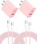 20W USB C Bloc du chargeur,2Port USB C Chargeur mural PD+QC Adaptateur d'alimentation Charge rapide pour iPhone 17 Pro Max/16/15/14/13/12/11/X/XS,Galaxy, Pad,Pixel avec 6FT Câble de type C rose